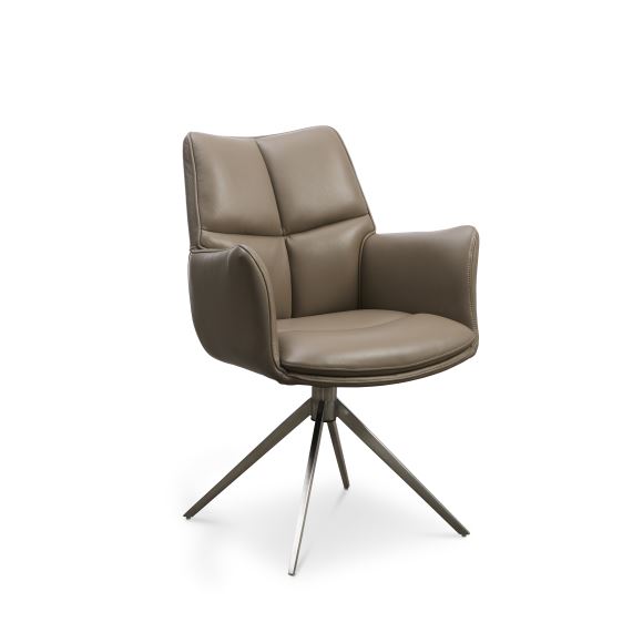 Lily spisebordsstol, m. armlæn og drejefunktion - nougat læder og metal
