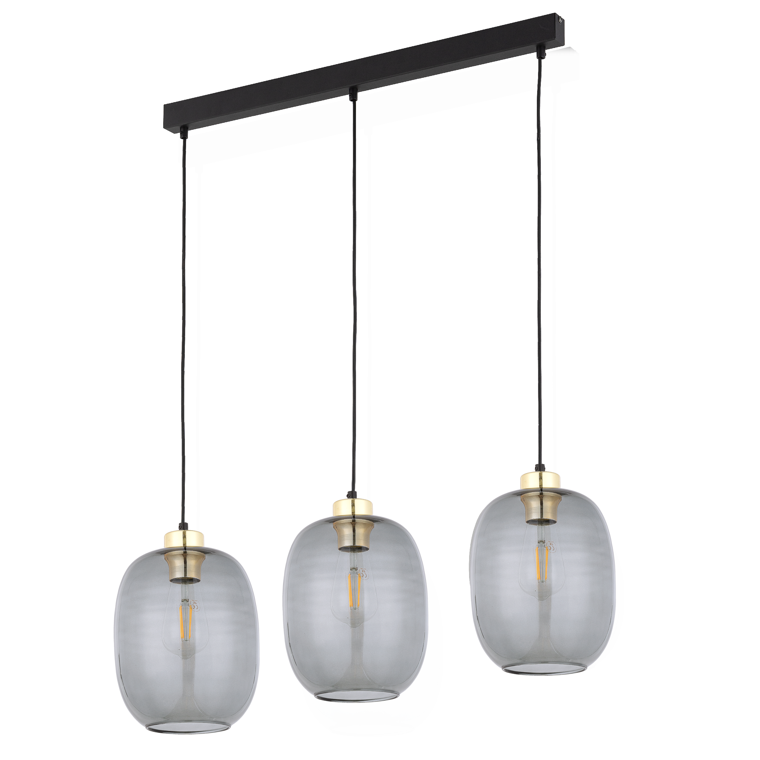 TK Delta loftlampe, m. 3 skærme - glas, guld og sort metal