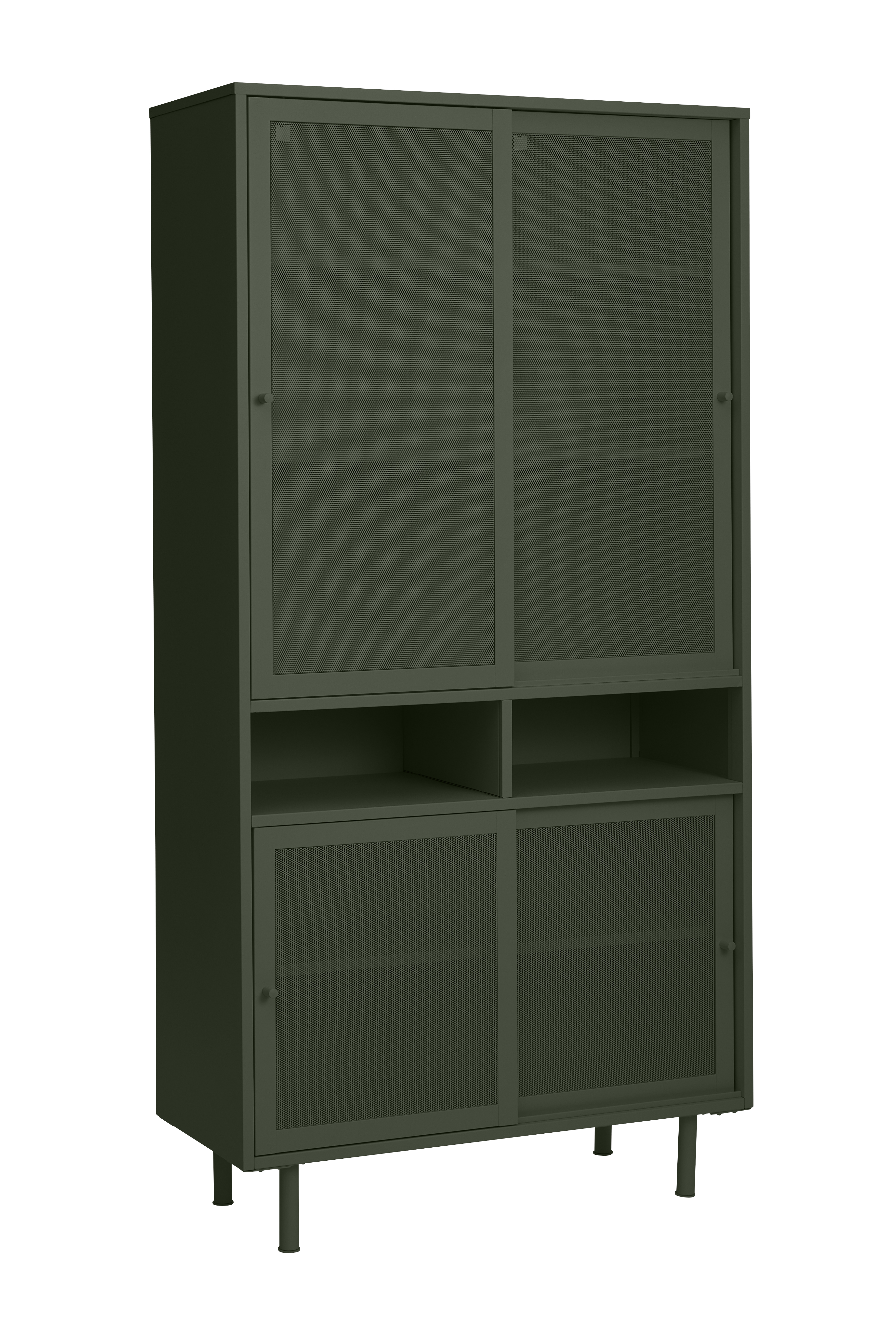 Veep skab, m. 4 skydelåger og hylder - olivengrøn metal (H:180)