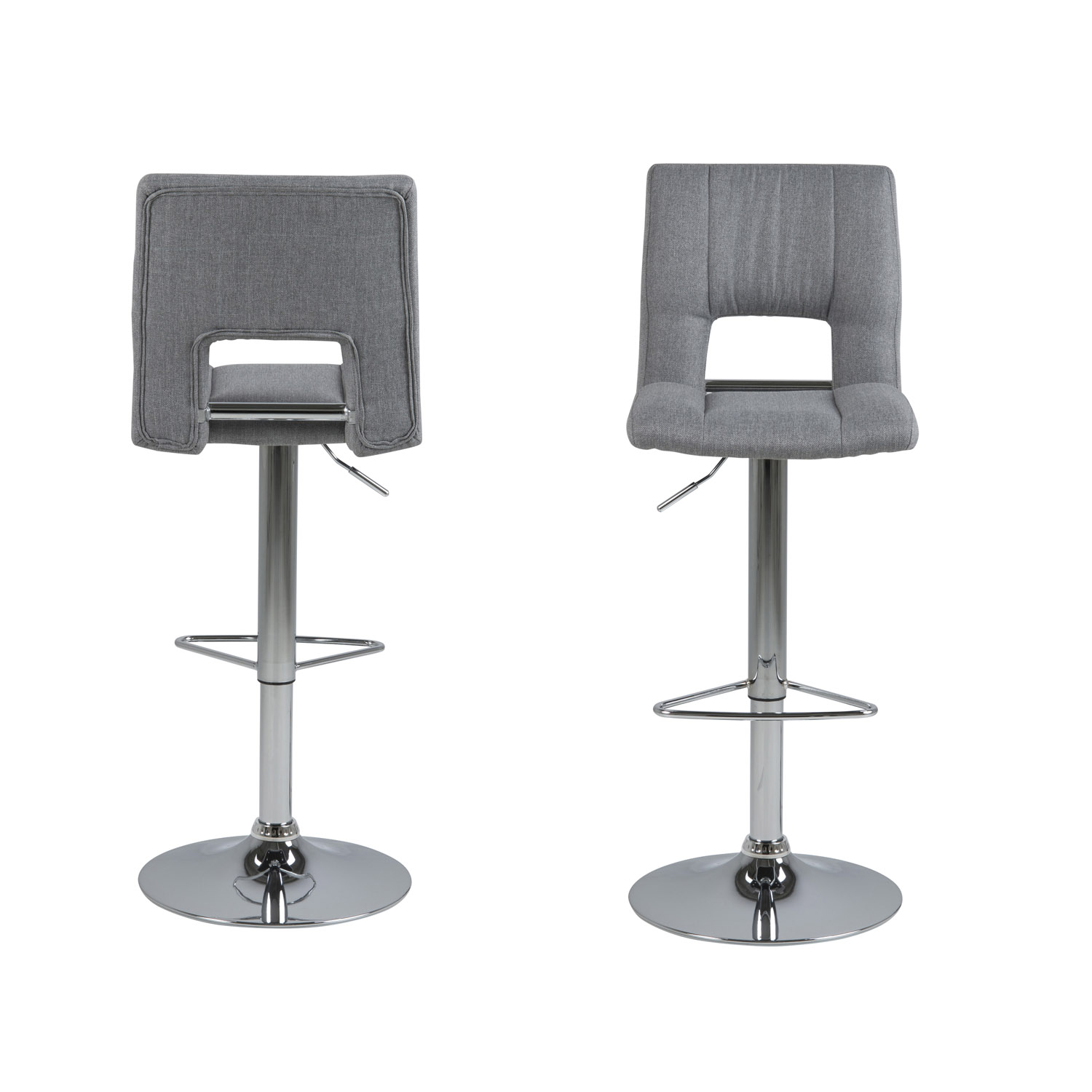 ACT NORDIC Sylvia barstol, m. ryglæn, fodstøtte, gaspatron T×V og trompetfod - lysegrå polyester og krom metal