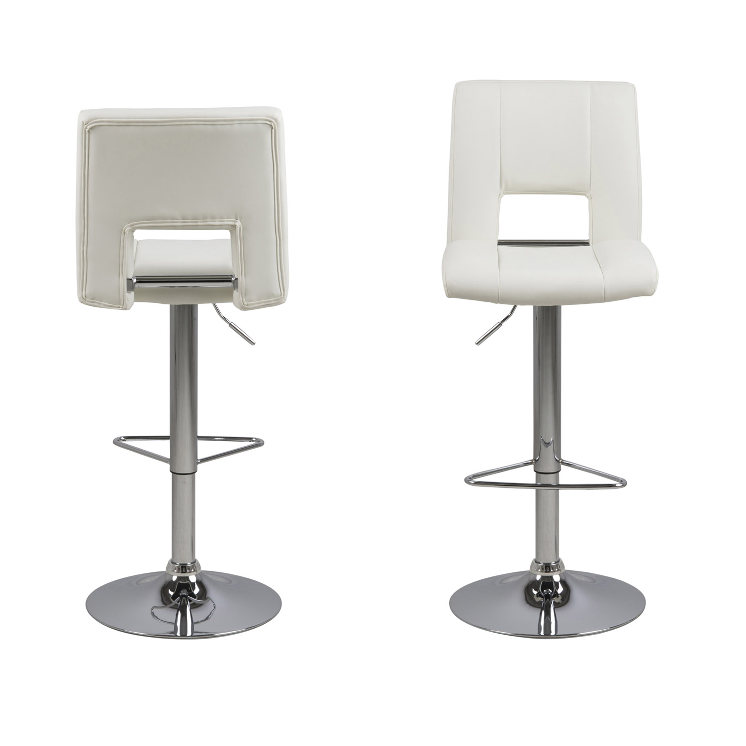 ACT NORDIC Sylvia barstol, m. ryglæn, fodstøtte, gaspatron T×V og trompetfod - hvid PU og krom metal