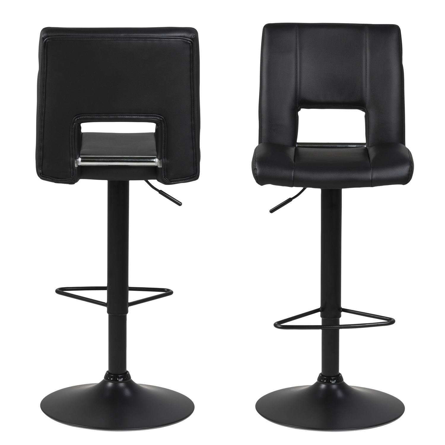 ACT NORDIC Sylvia barstol, m. ryglæn, fodstøtte, gaspatron T×V og trompetfod - sort PU og sort metal