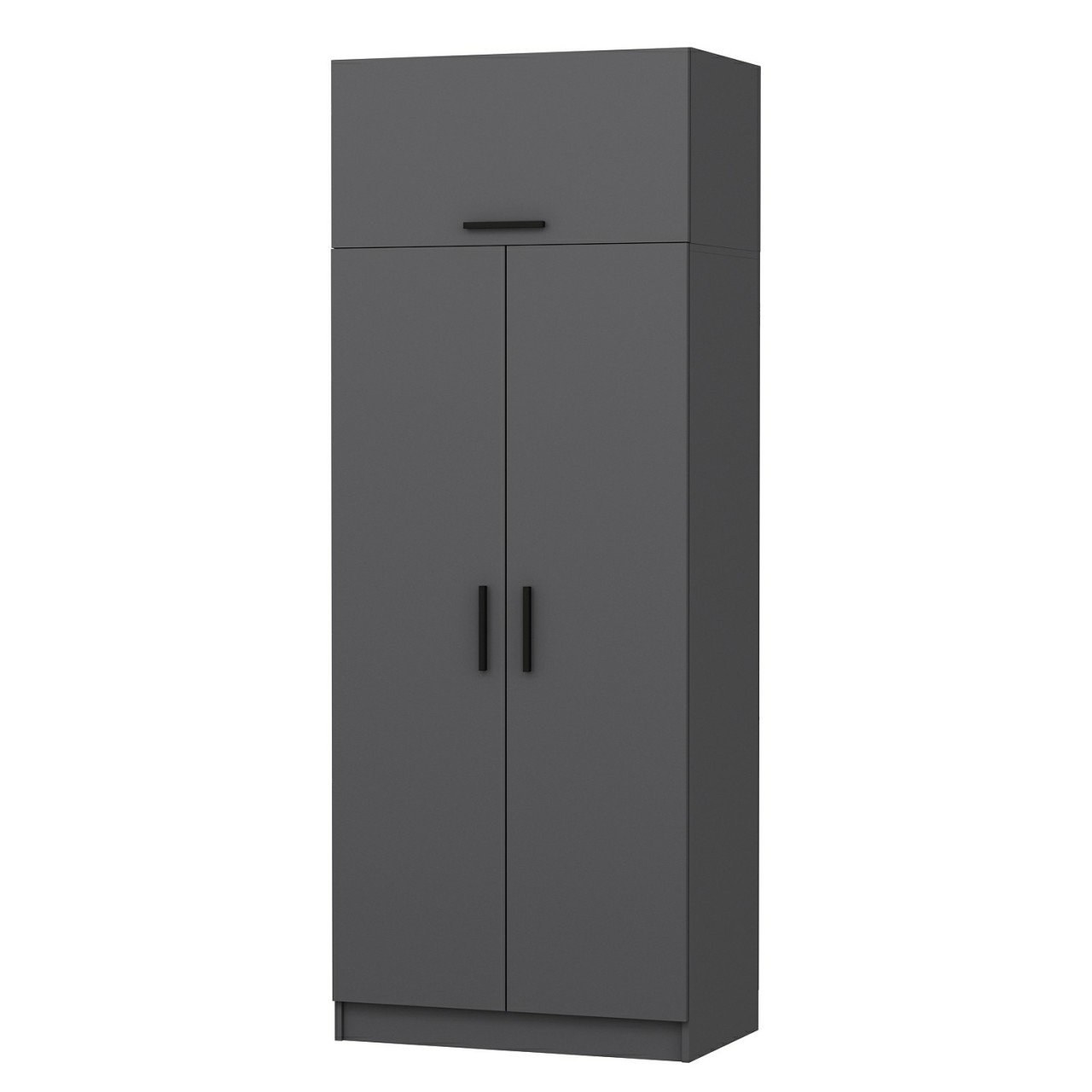 FUNZI LIVING 2229 garderobeskab, m. 3 låger, 1 hylde, 2 bøjlestænger, 1 rum - antracitgrå melamin