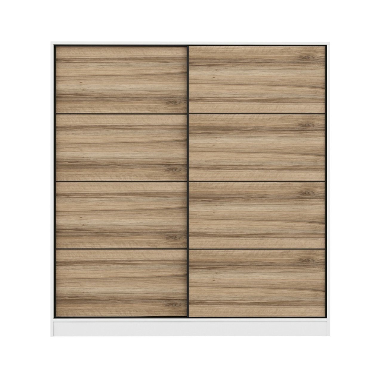 FUNZI LIVING 3962 garderobeskab, 2 skydelåger, 2 bøjlestænger, 2 skuffer - natur/hvid melamin