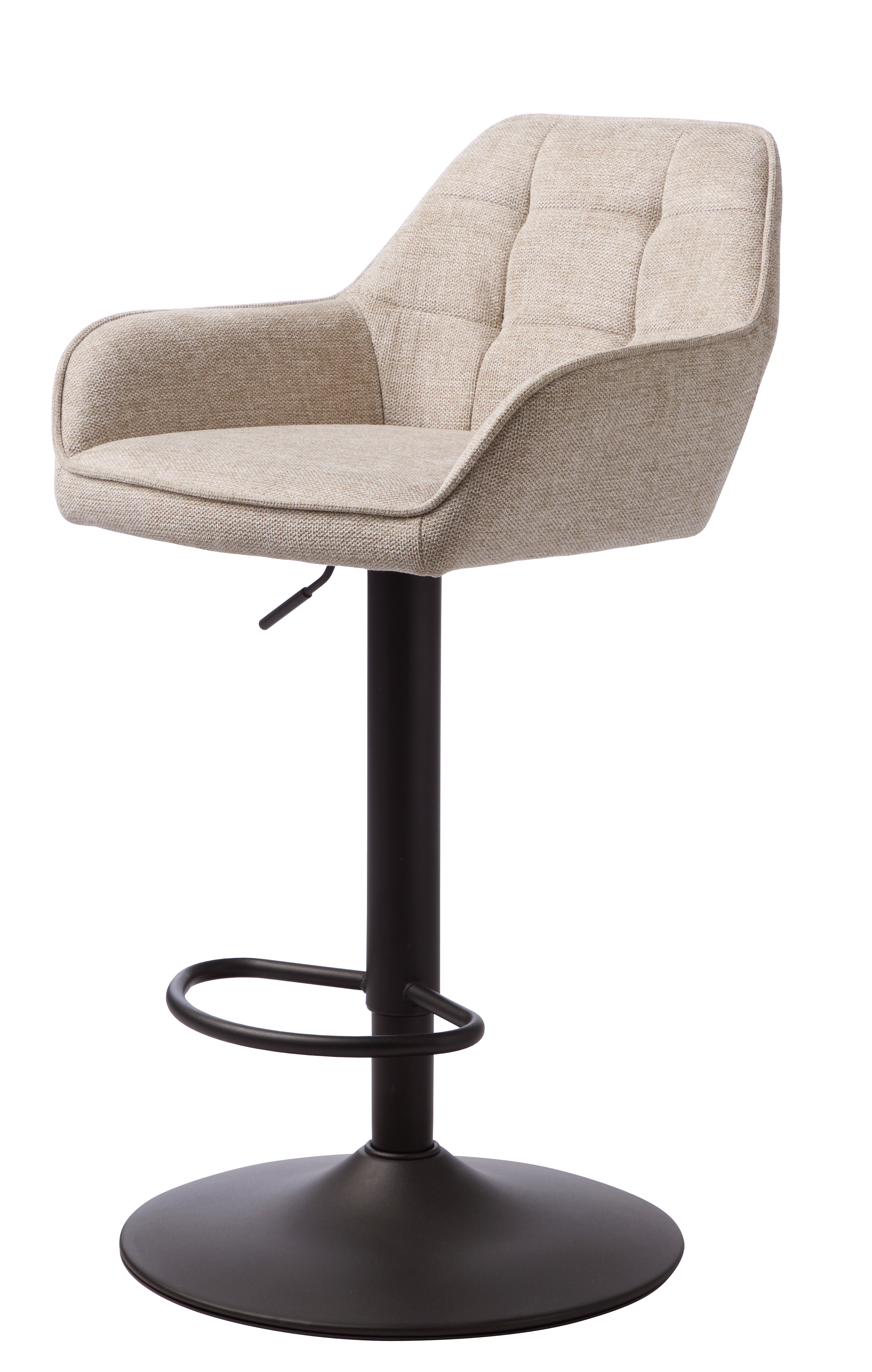 Nolan barstol, firkantet, m. ryglæn, armlæn og fodstøtte - sand polyester og sort metal