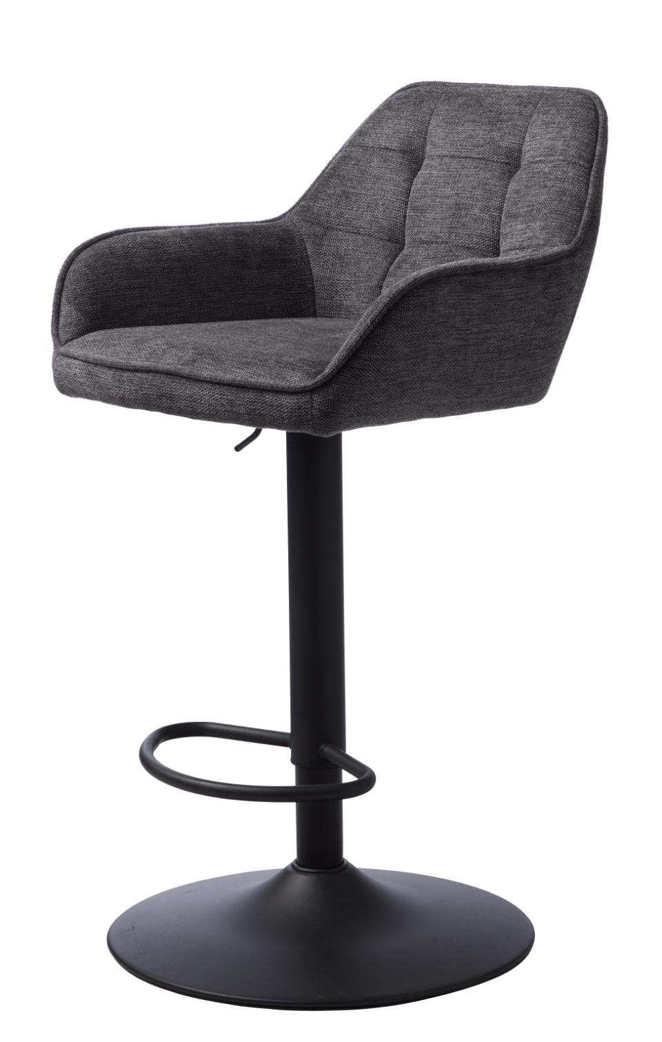 Nolan barstol, firkantet, m. ryglæn, armlæn og fodstøtte - mørkegrå polyester og sort metal