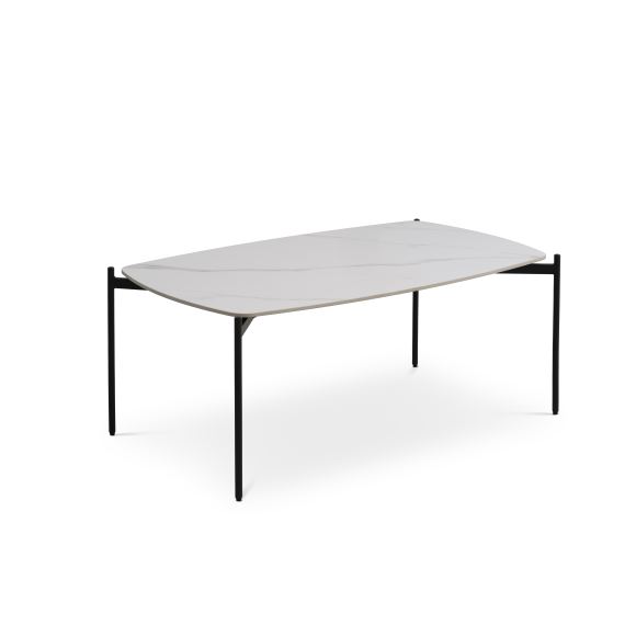 Malta sofabord, rektangulær - hvid keramik og sort metal (120x70xH:50)