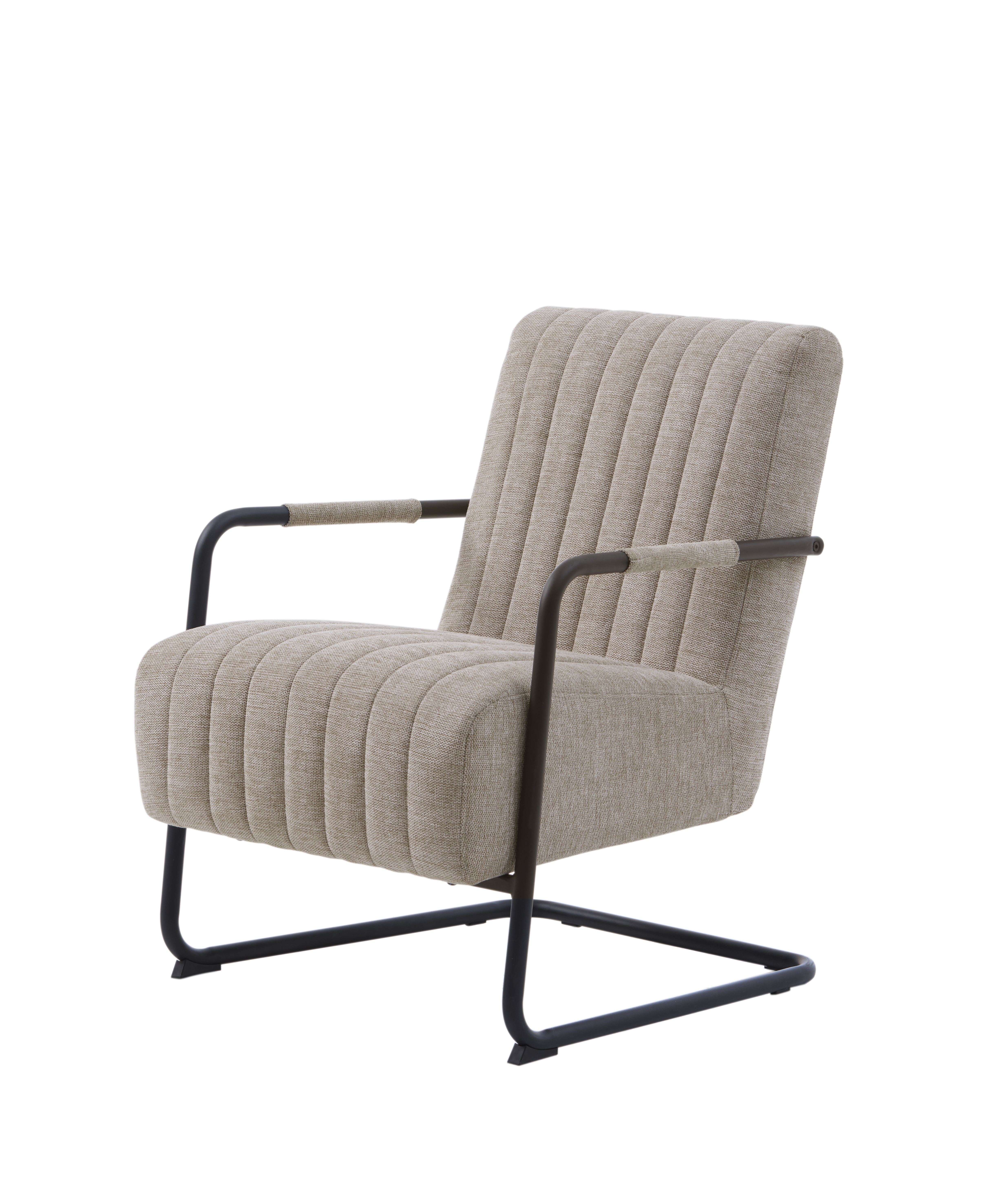 Trout loungestol, m. armlæn - sand stof og sort metal