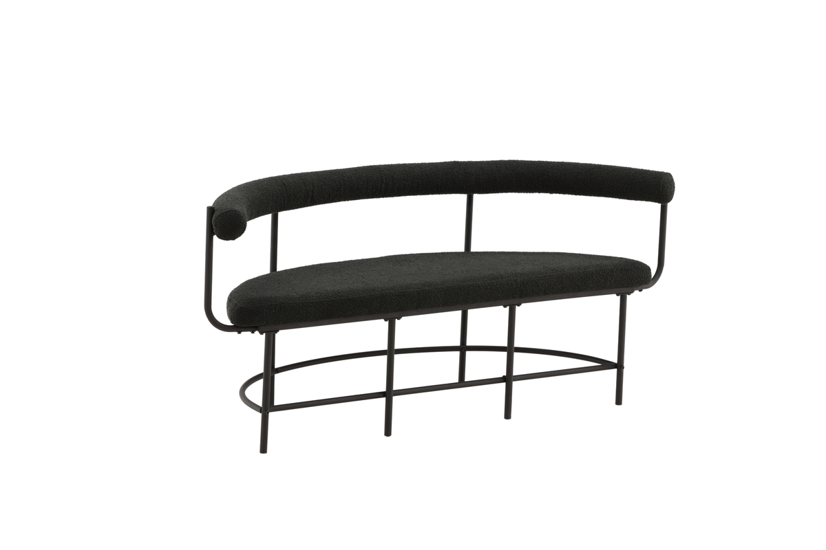 VIND COLLECTION Stallhagen x Josefin Lustig bænk, m. ryglæn, halvmånde - bouclé stof og sort stål