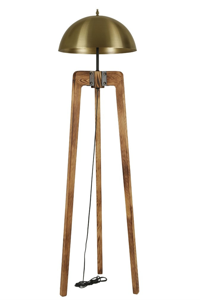 LUMI gulvlampe - guld metal og natur grantræ