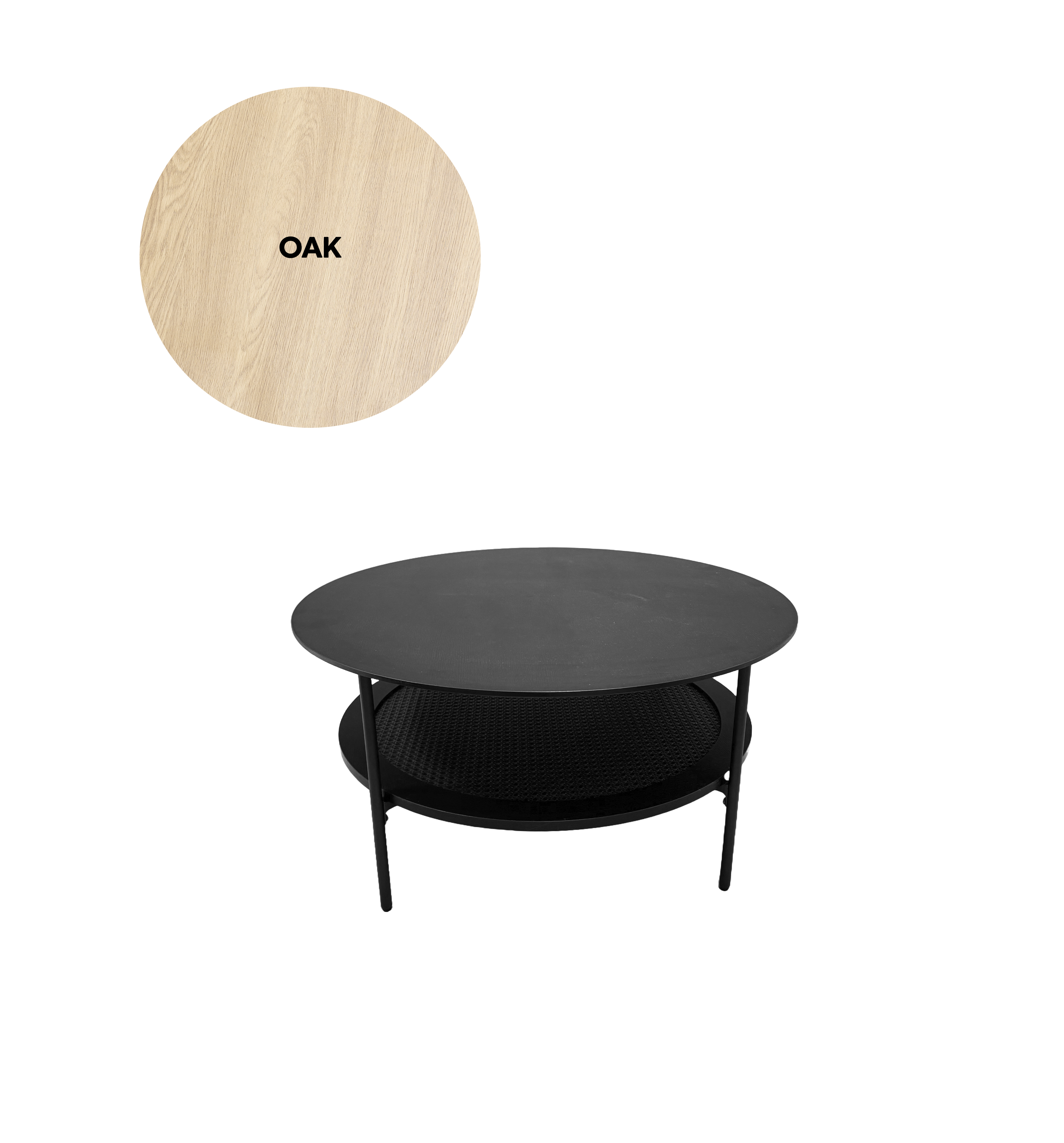 Pensacola sofabord, m. 1 hylde, rund - natur eg melamin og natur polyrattan (Ø80)