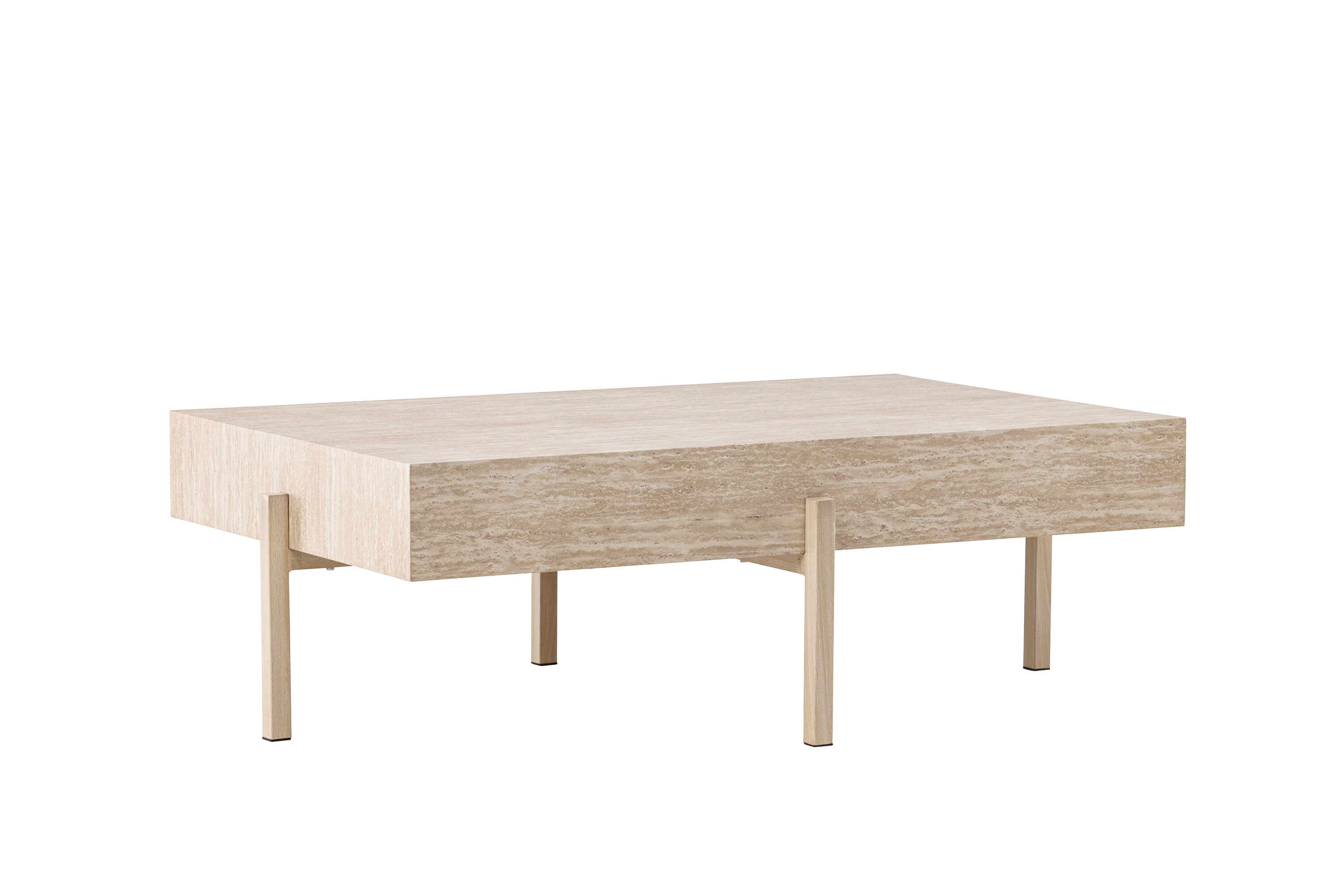 VIND COLLECTION Vadholmen sofabord, rektangulær - hvid MDF med travertin look og stål (82x126)