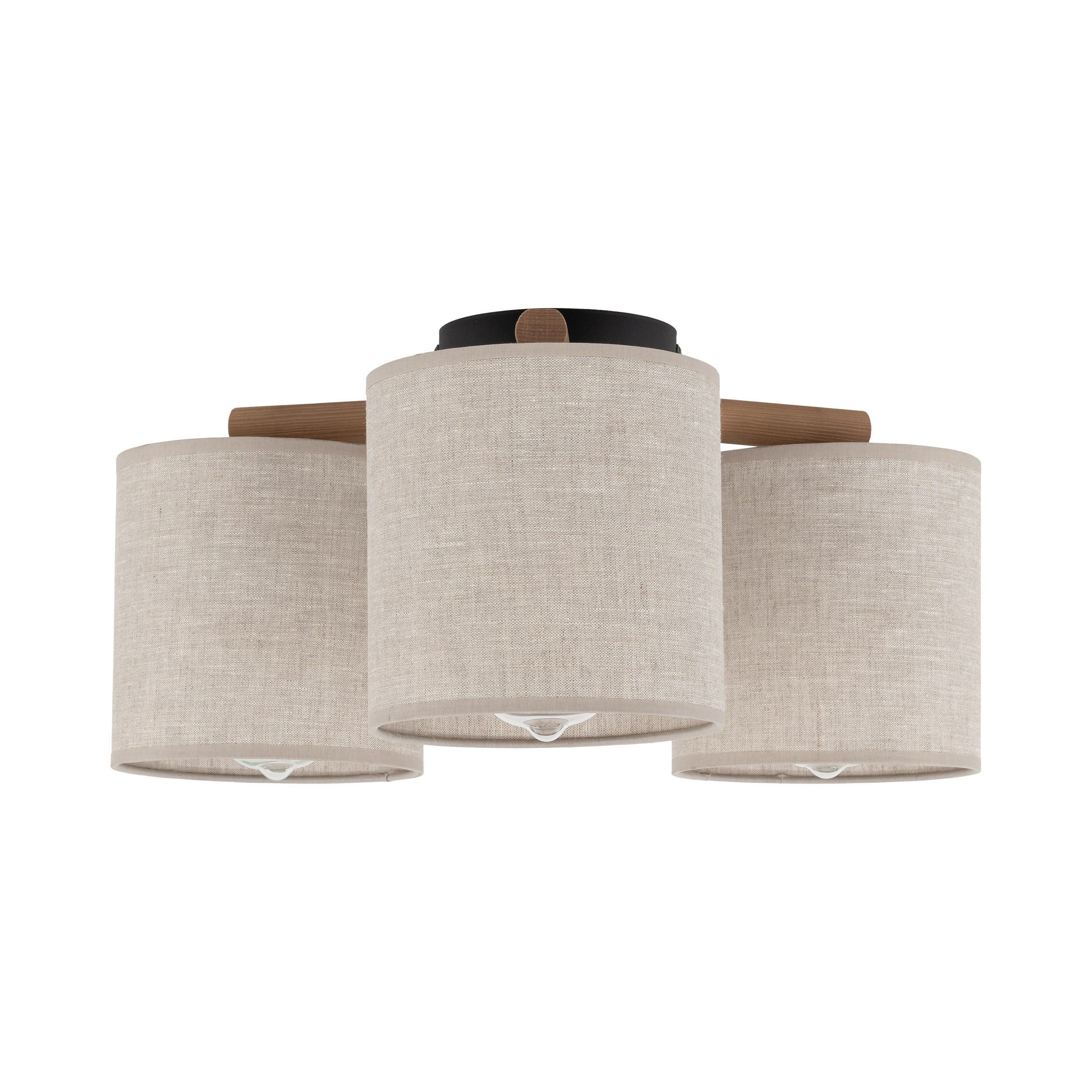 TK Deva loftlampe, m. 3 skærme - natur stof/fyrretræ og sort stål