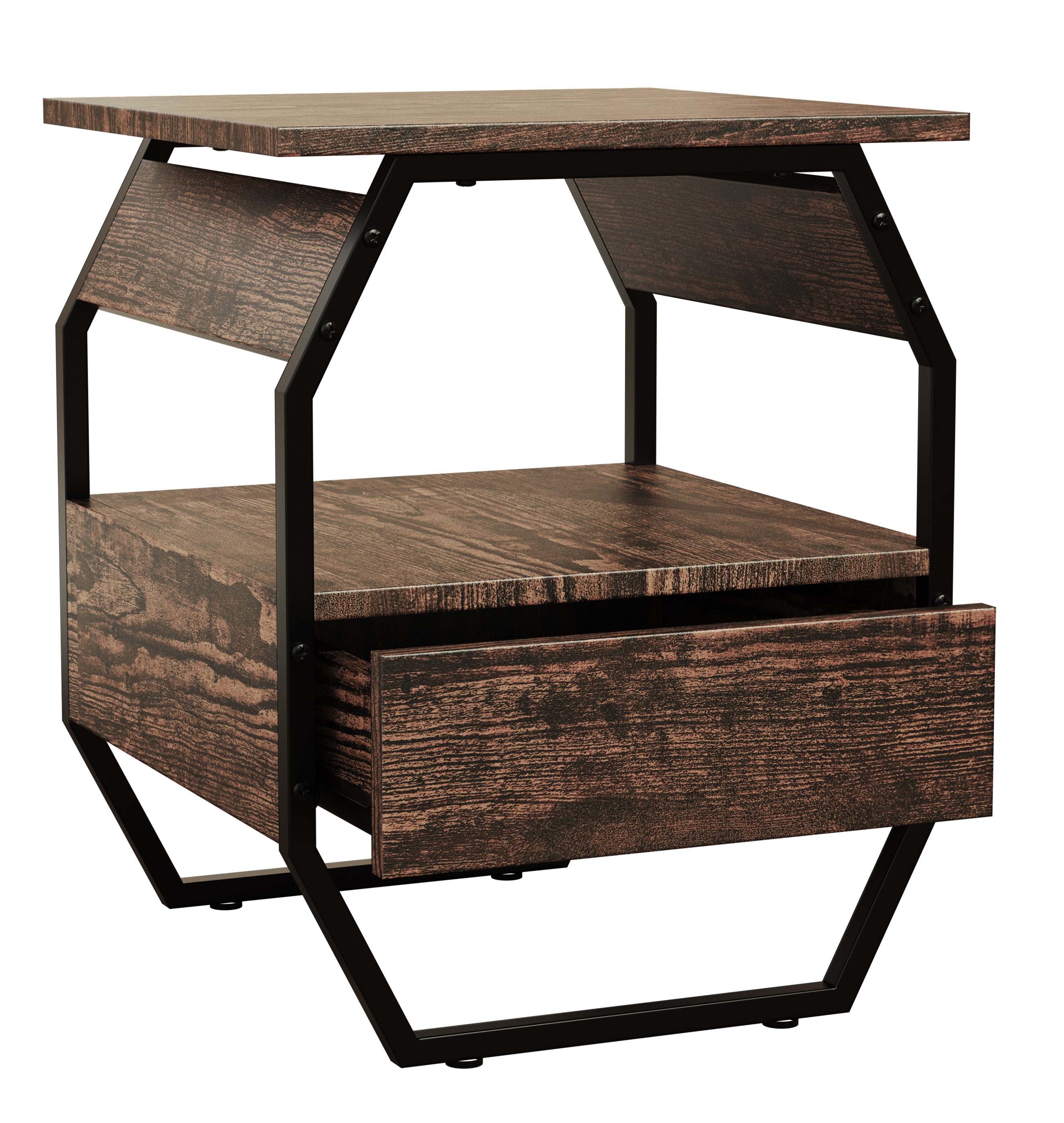 VCM NORDIC Aulari S sidebord, m. 1 åbent rum og 1 skuffe - natur træ og sort stål (40x40)