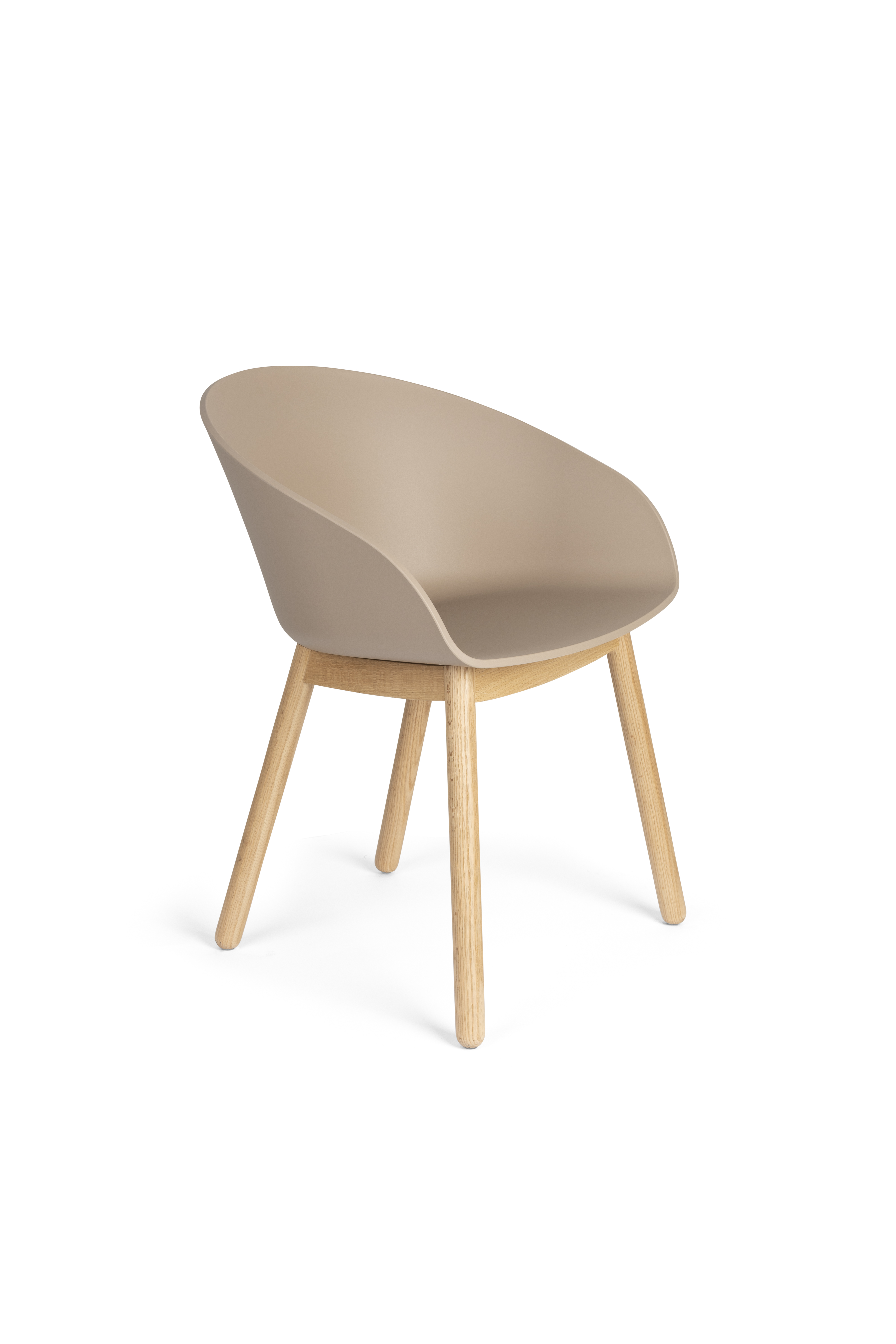 ZUIVER Void spisebordsstol, m. armlæn - latte brun genanvendt polypropylen og natur eg