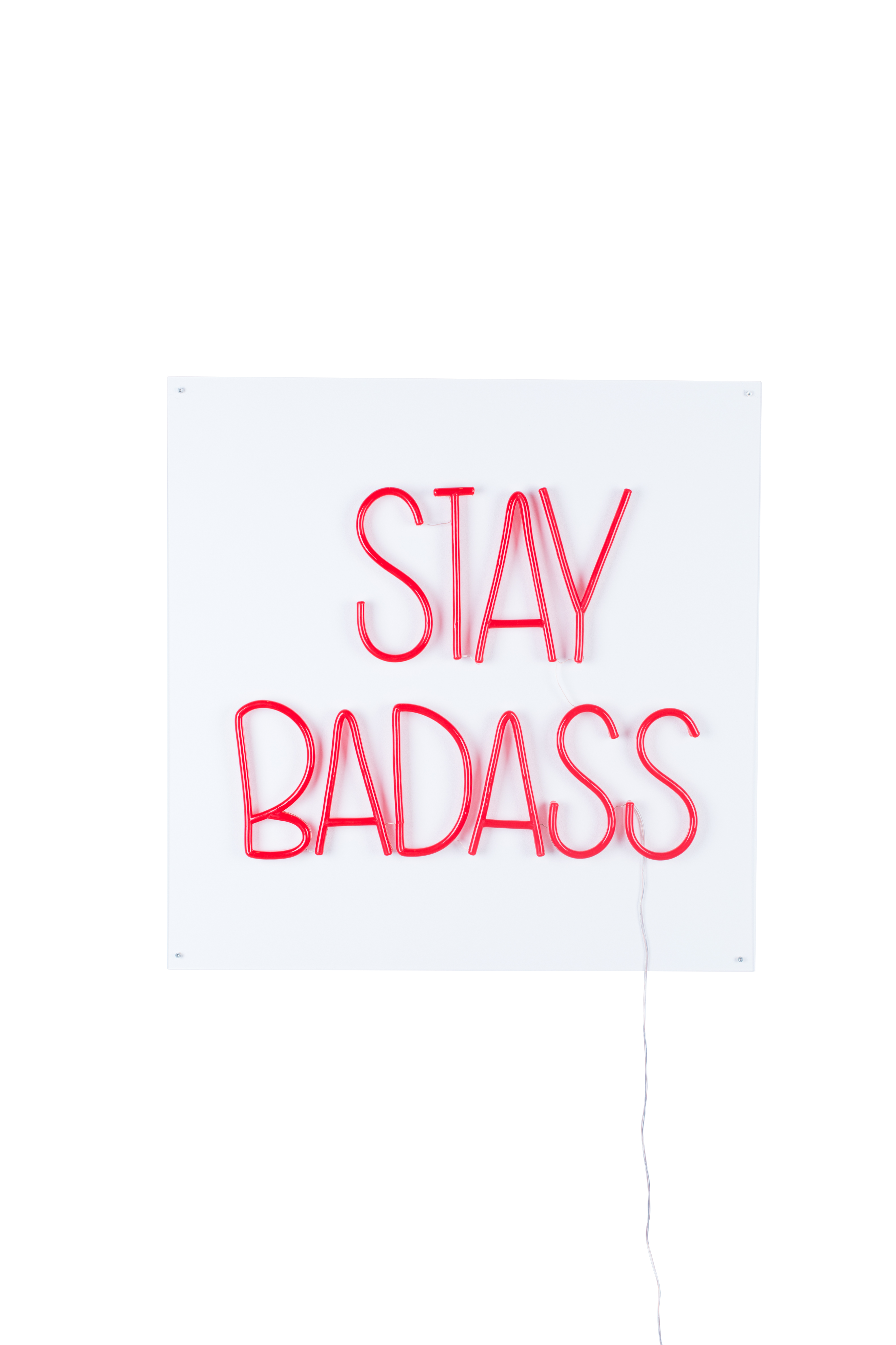 BOLD MONKEY Stay Badass LED neon lysskilt, kvadratisk - rød PVC og akryl (80x80)