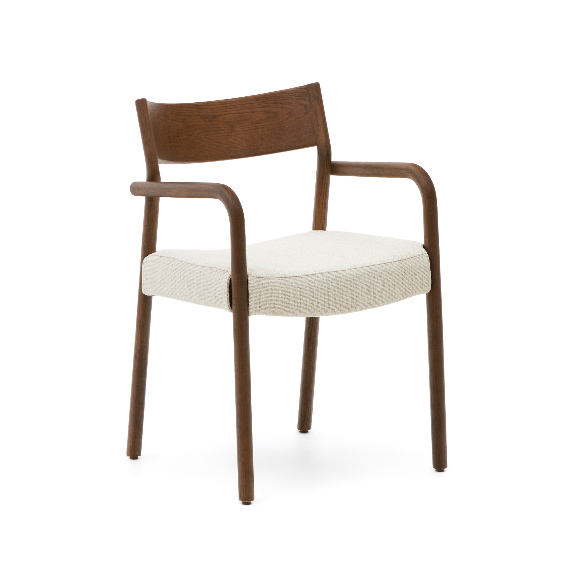 KAVE HOME Falconera spisebordsstol, m. armlæn, aftageligt betræk - beige chenille/valnøddefinish eg