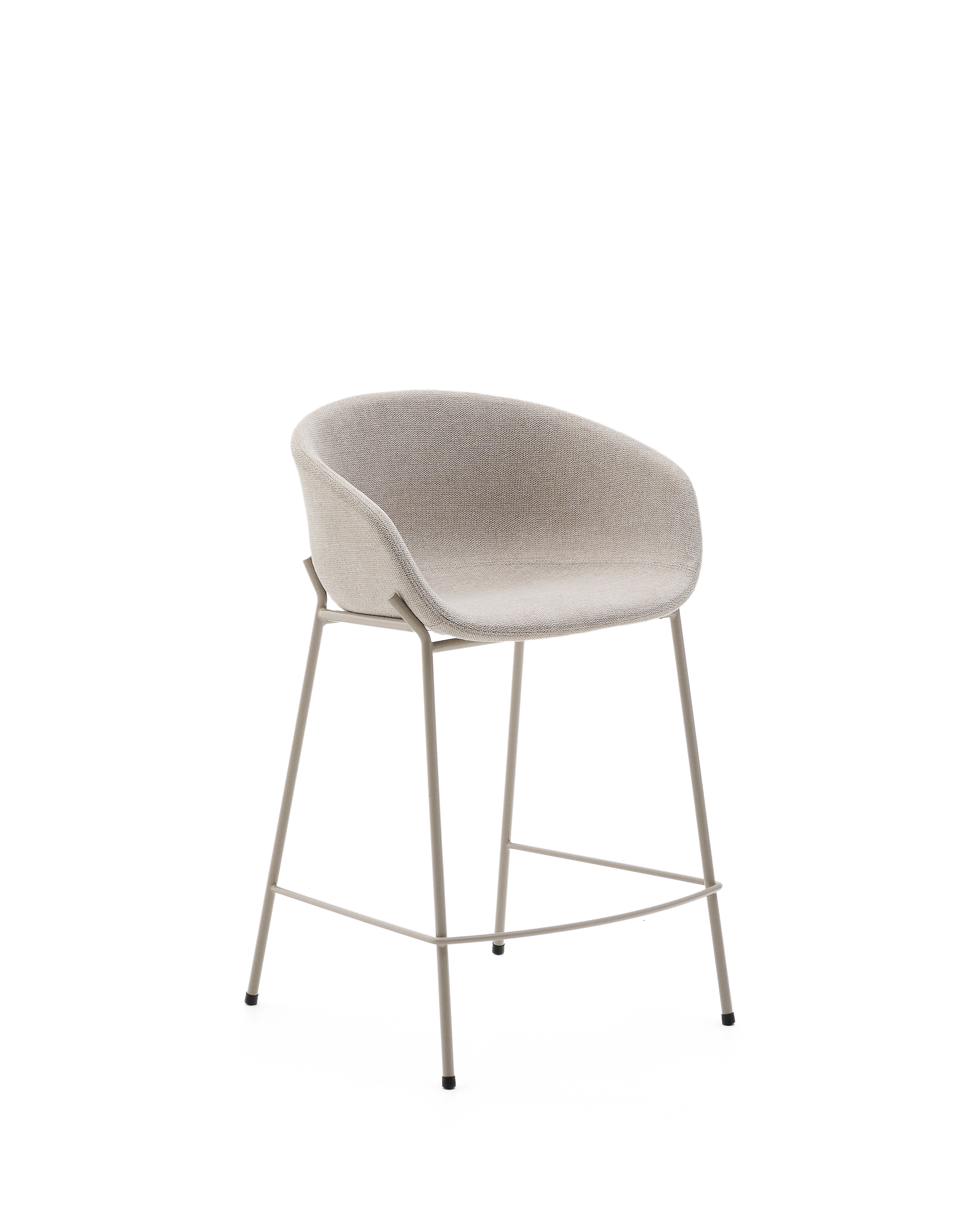 KAVE HOME Yvette barstol, m. ryglæn, armlæn og fodstøtte - beige chenille og beige stål (H:65cm)