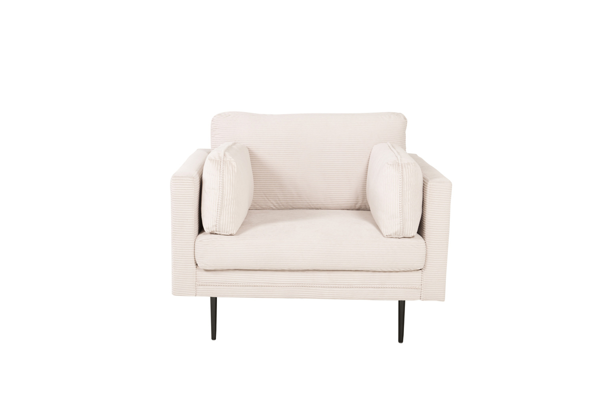 VENTURE DESIGN Boom lænestol, m. armlæn - beige fløjl og sort stål