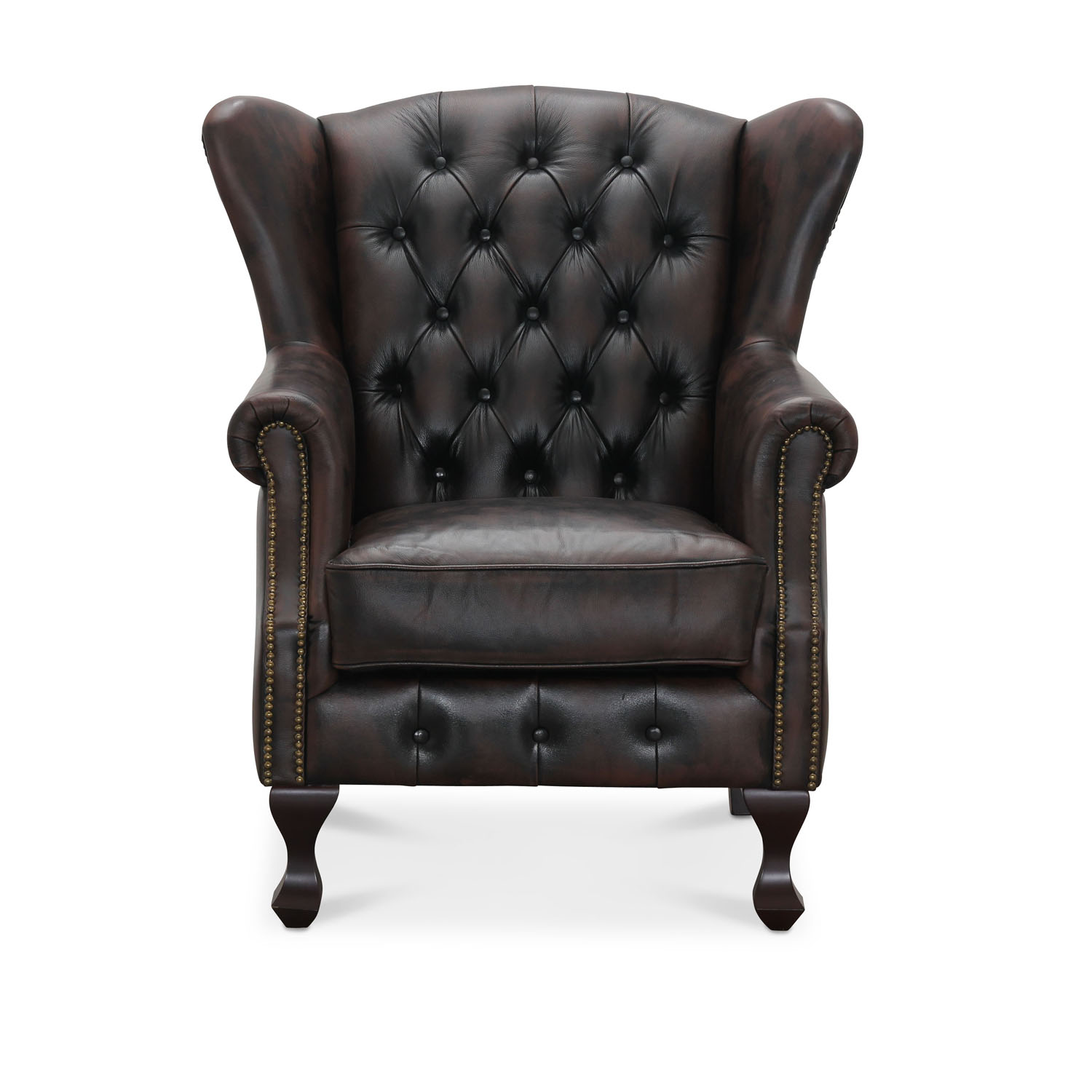 HAGA Aberdeen chesterfield lænestol - brun læder og træ