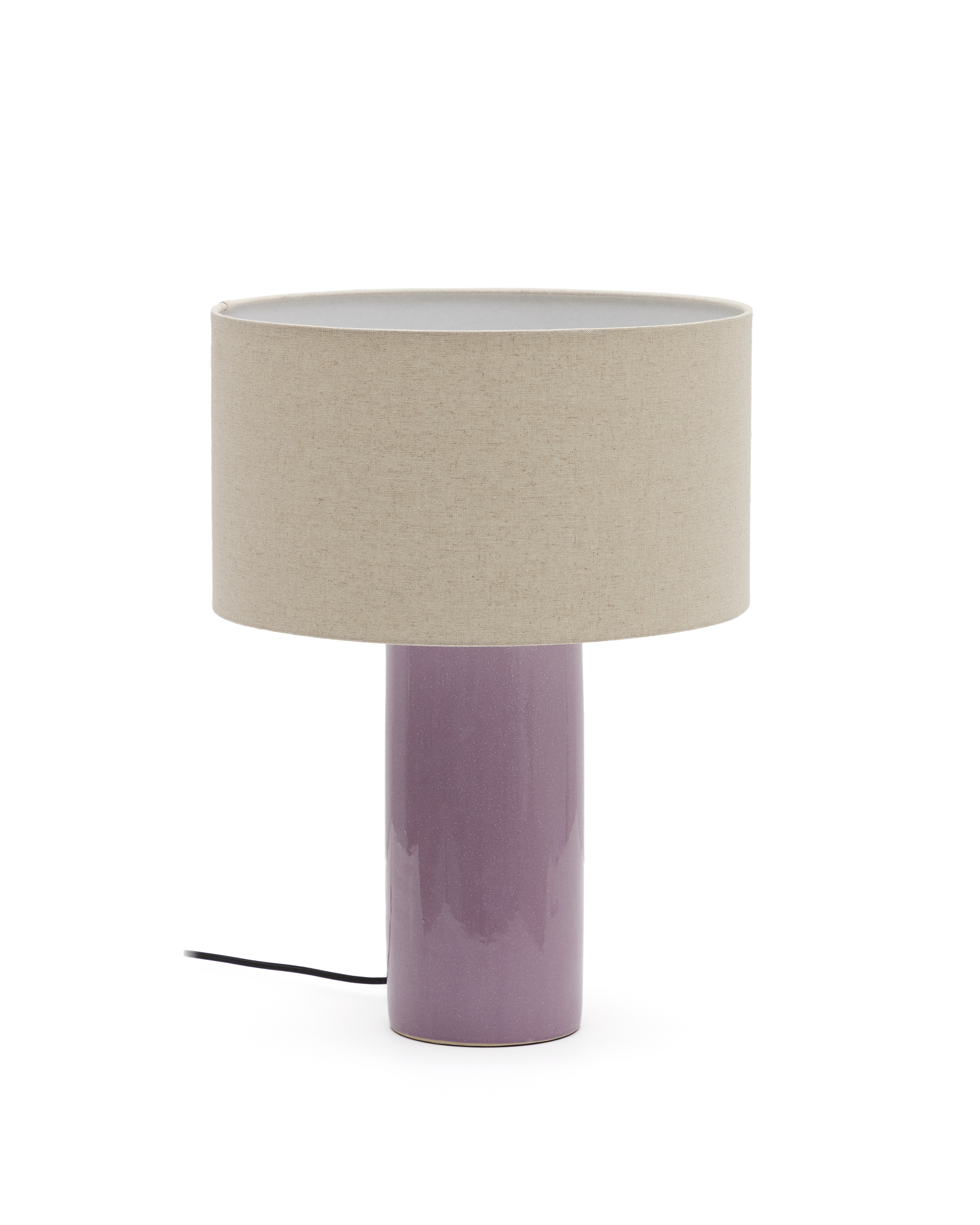 KAVE HOME Tonerisk bordlampe - beige bomuld og lilla keramisk