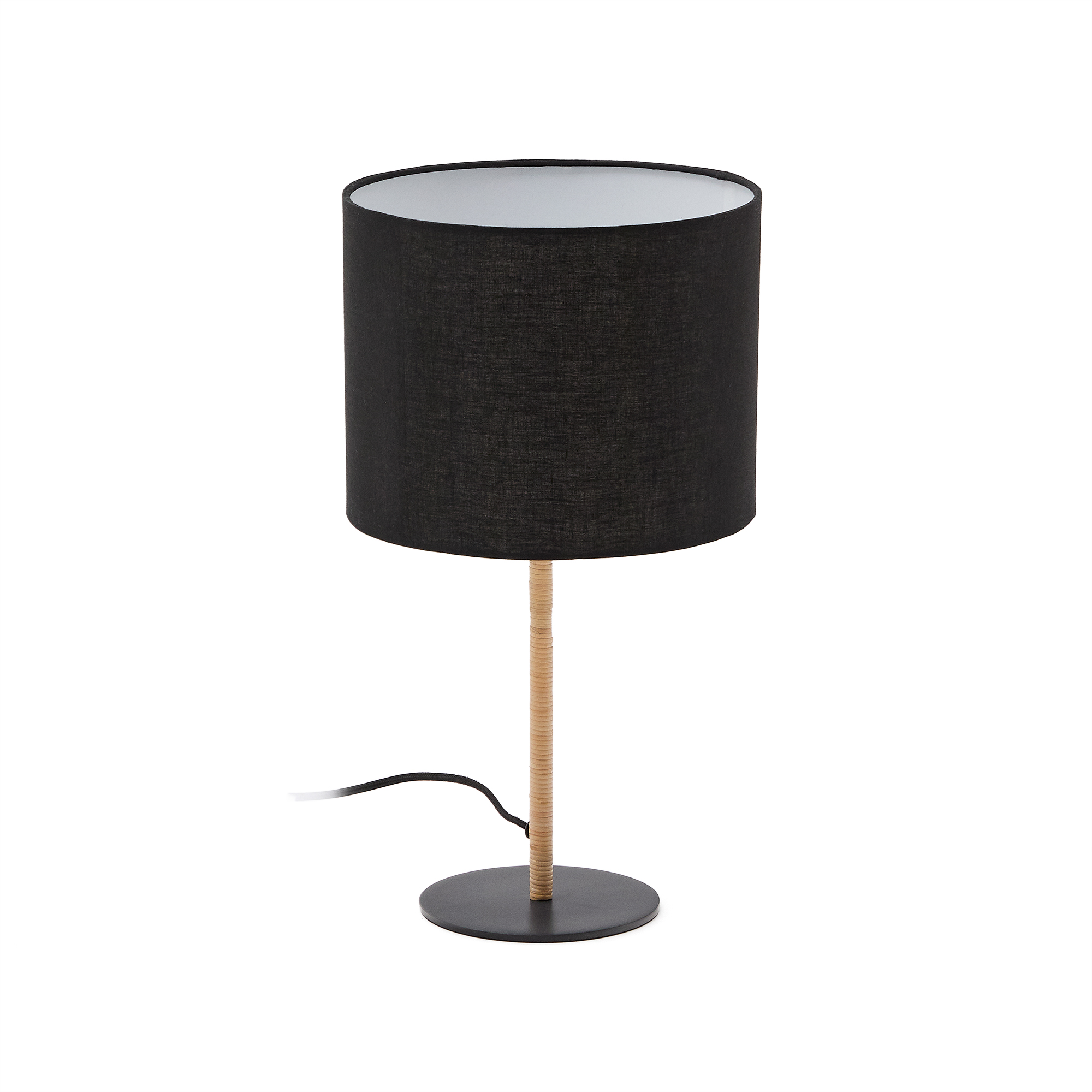 KAVE HOME Pina bordlampe, m. sort bomuldslampeskærm - rattan og metal