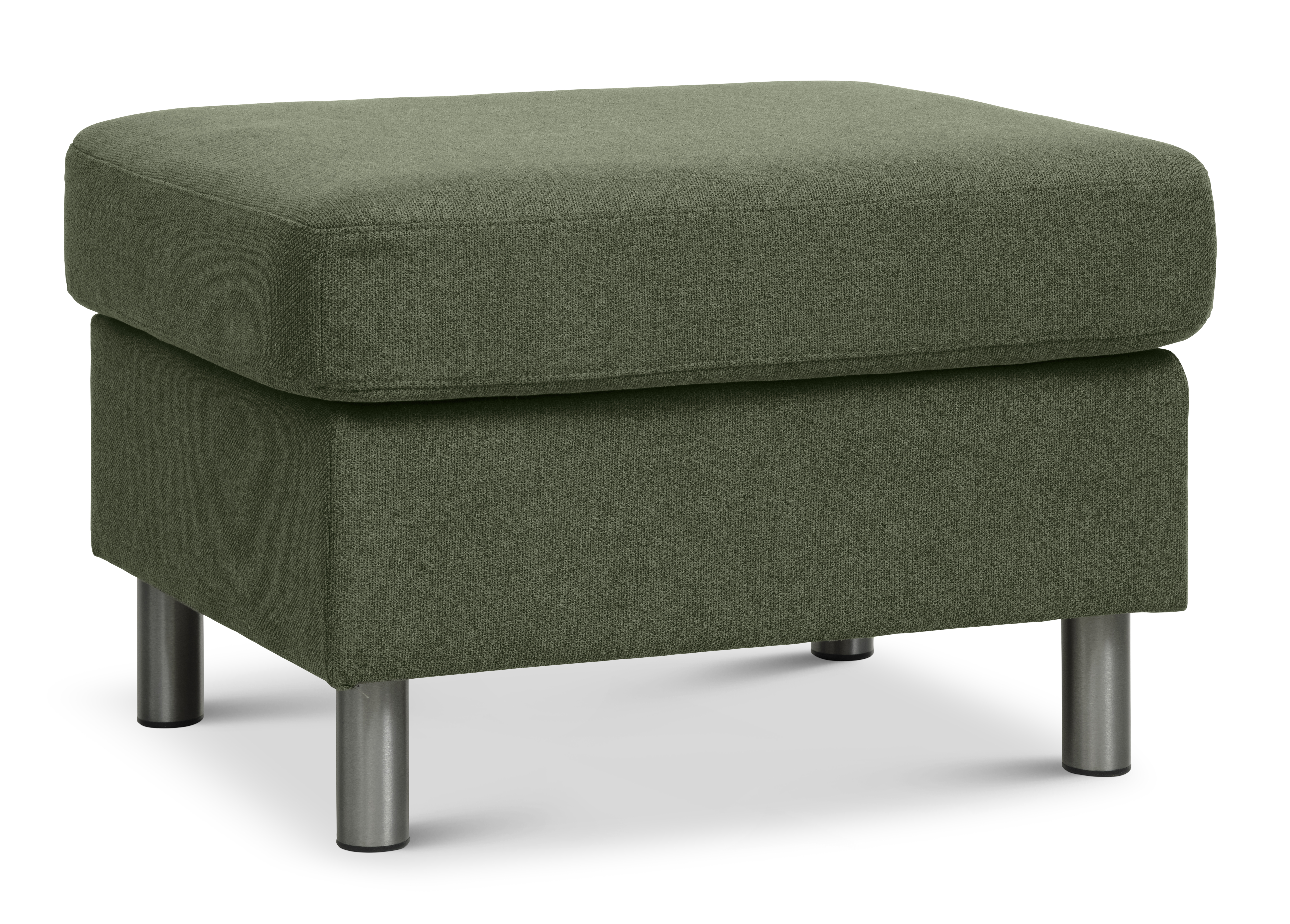 Pan puf, rektangulær - vinter mosgrøn polyester stof og børstet aluminium (85x72)