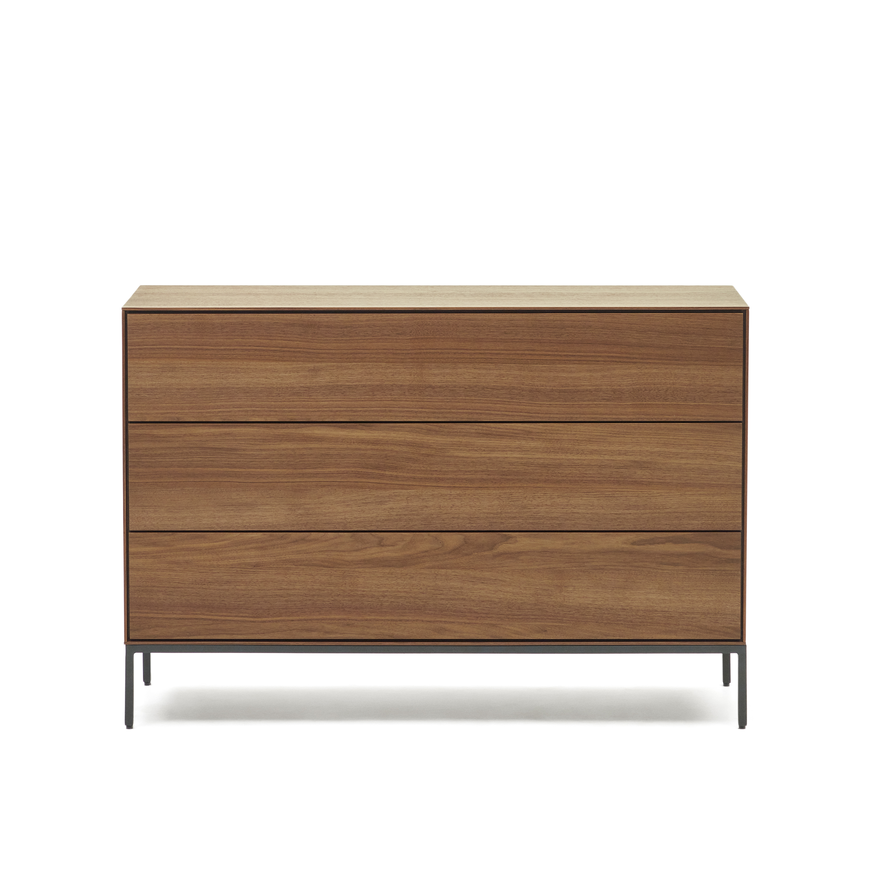 KAVE HOME Vedrana kommode, m. 3 skuffer - brun valnøddefiner og sort stål