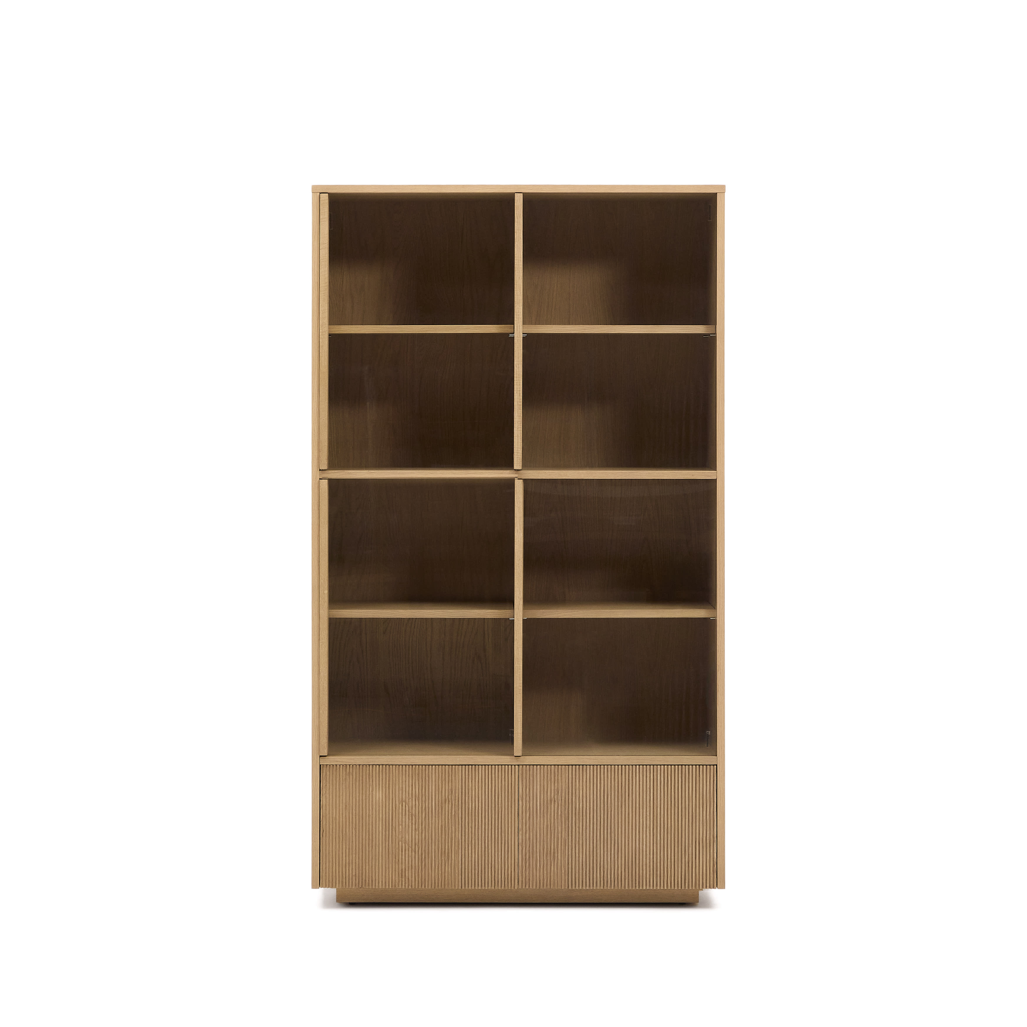 KAVE HOME Helvine vitrineskab, m. 4 skydelåger og 2 skuffer - hærdet glas og natur egefinér