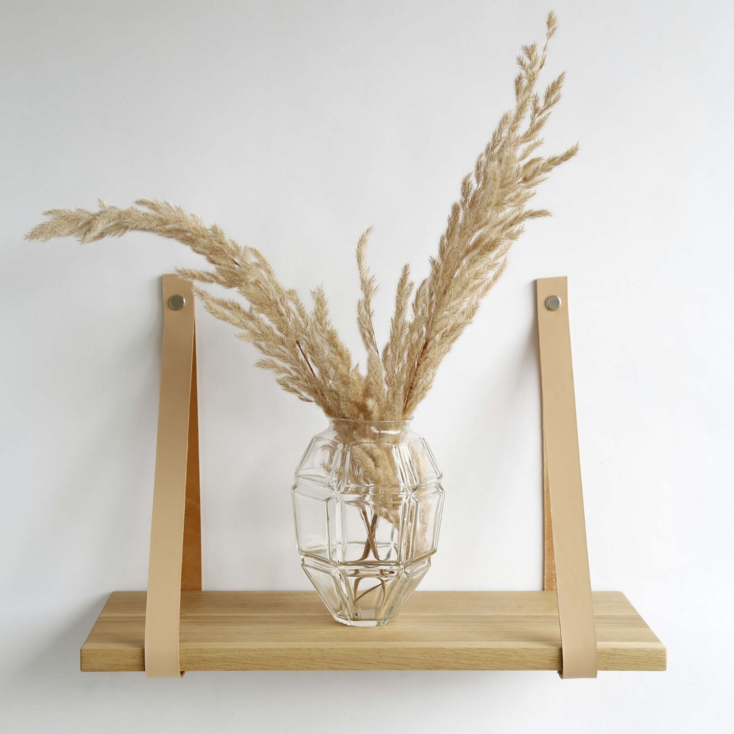 NocNoi Harre Vig væghylde - olieret egetræ m. natur læderstrop, 50-100 100x20 cm