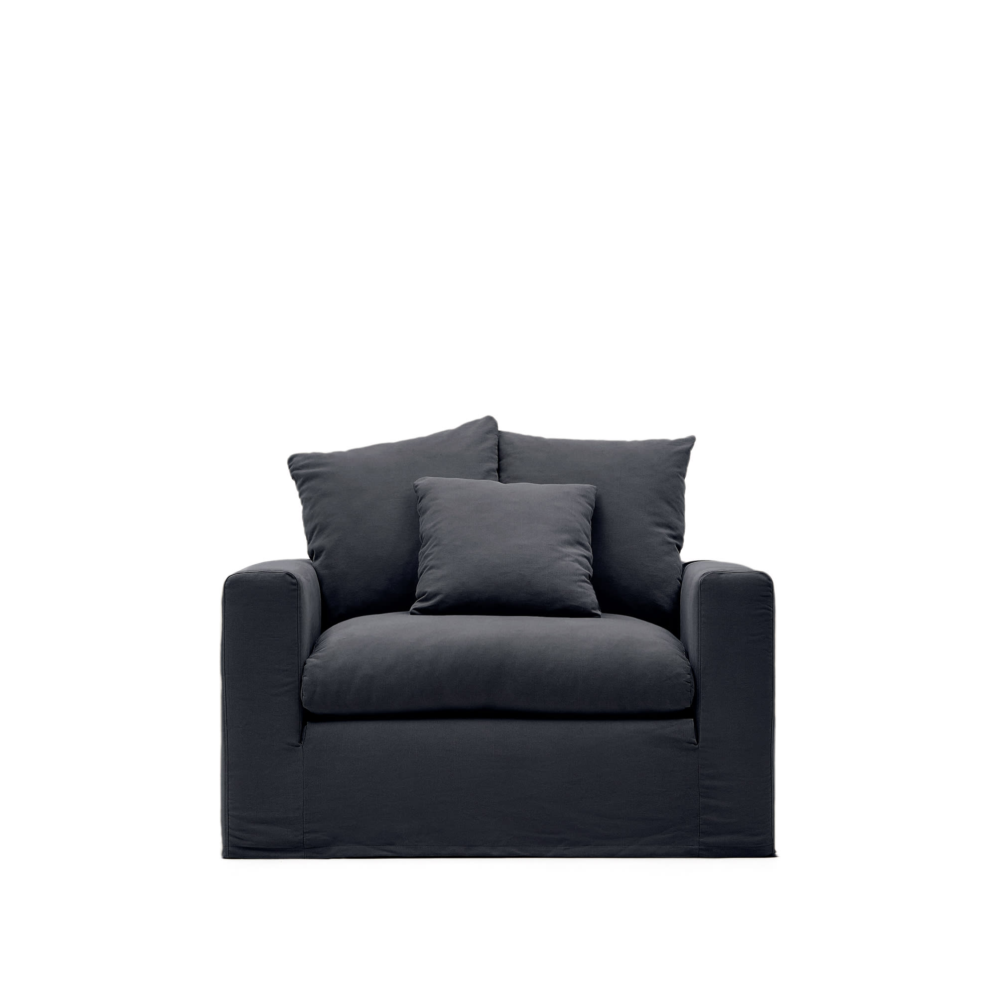 KAVE HOME Nora lænestol, m. armlæn og aftageligt betræk - antracitgrå hør og bomuld (B:140)