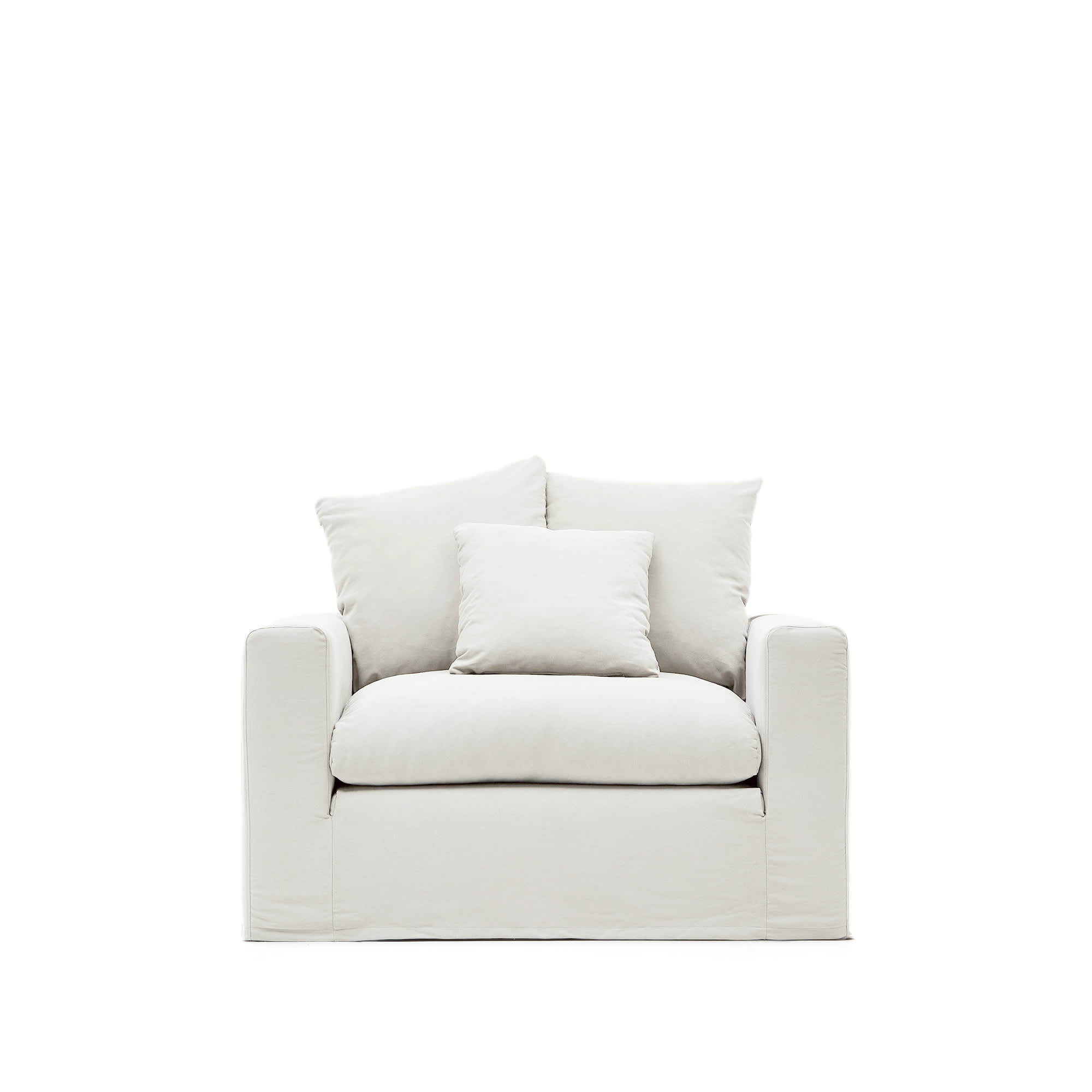 KAVE HOME Nora lænestol, m. armlæn og aftageligt betræk - ecru hør og bomuld (B:140)