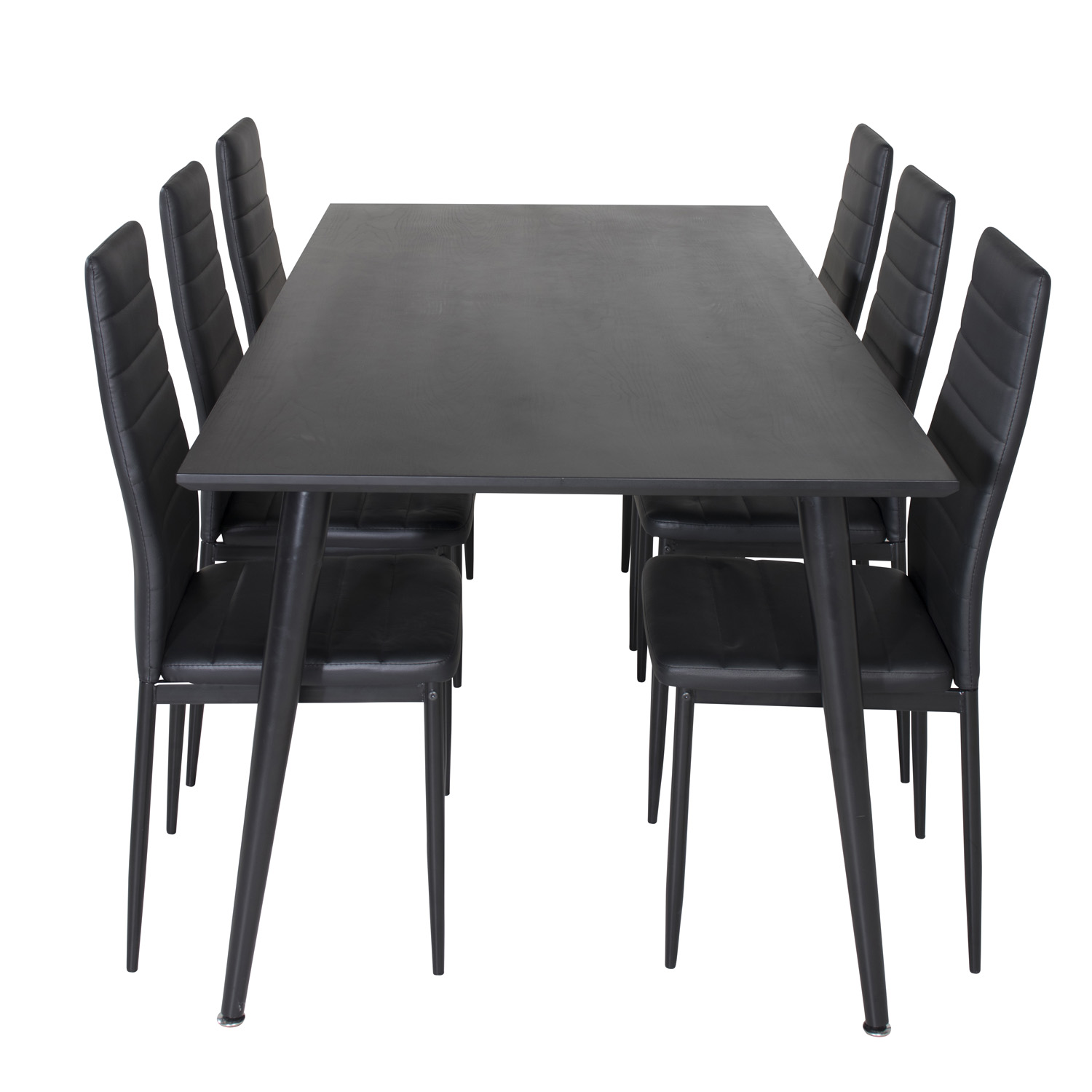 VENTURE DESIGN Dipp spisebordssæt, m. 6 stole - sort finer/sort metal og sort PU/sort metal