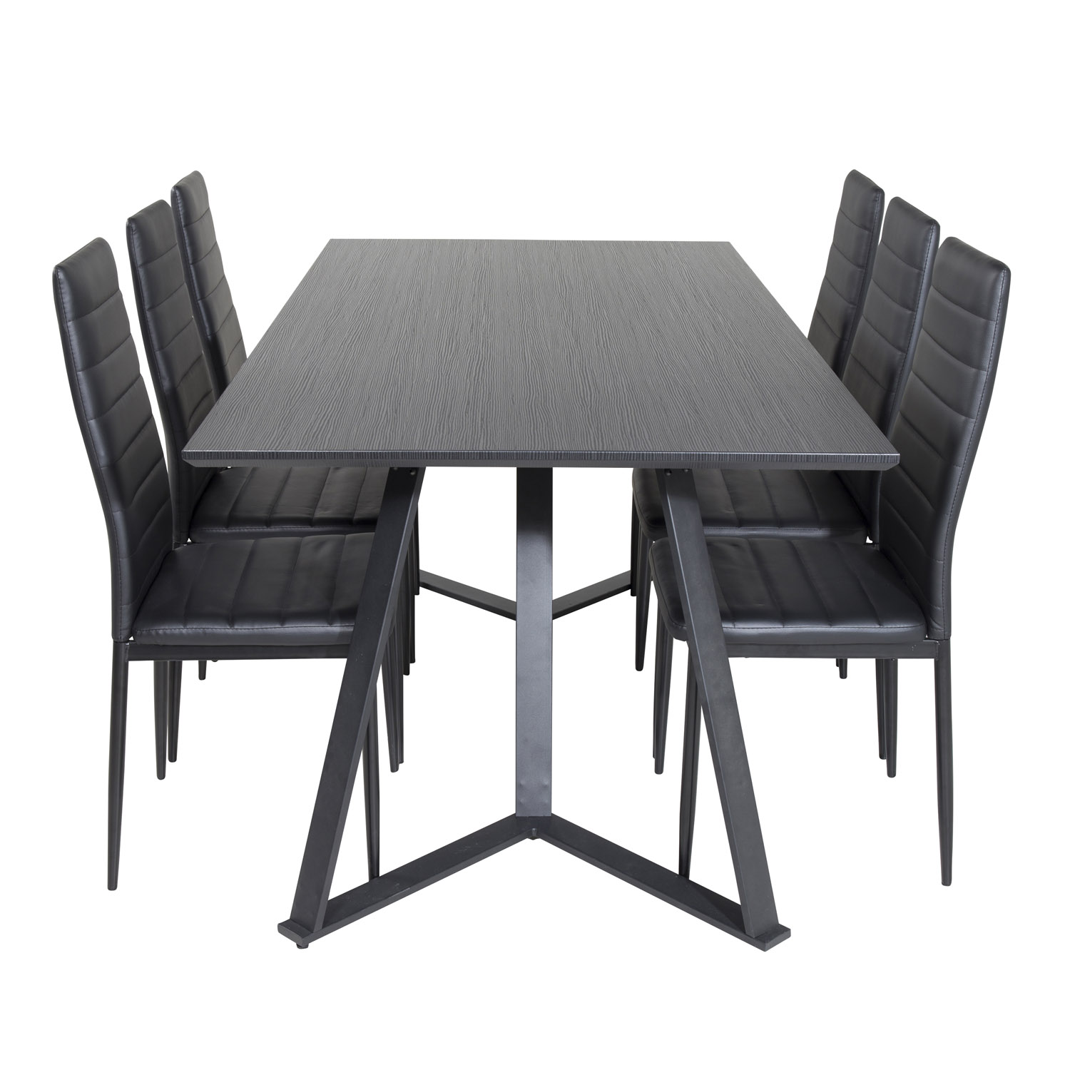 VENTURE DESIGN Marina spisebordssæt, m. 6 stole - sort finer/sort metal og sort PU/sort metal