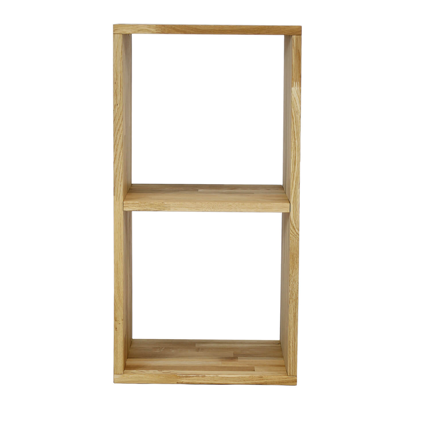 NOCNOI Puzzle rektangulær reol, m. 2 rum - massiv olieret eg, til væg/gulv (70x36)