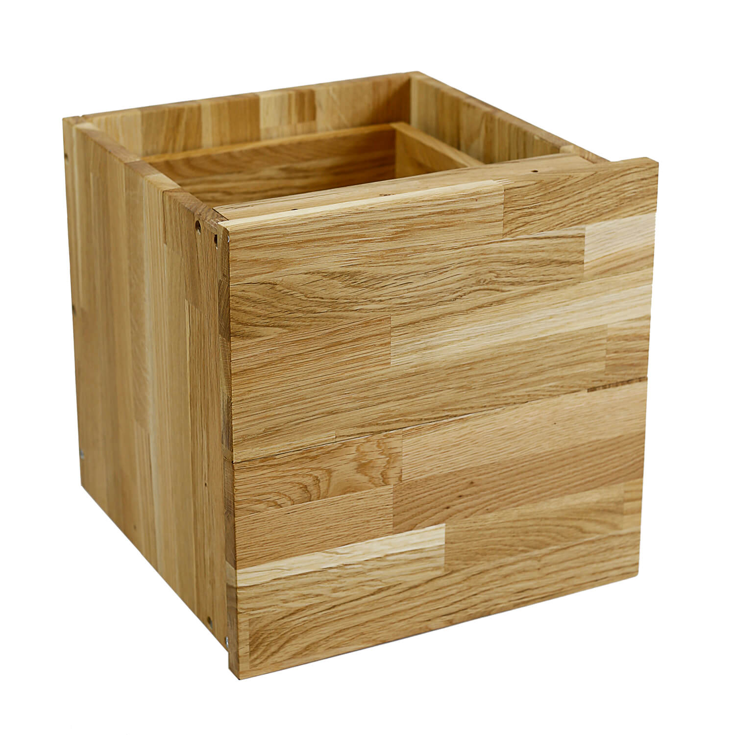 NOCNOI Puzzle skuffeindsats, m. 2 skuffer, m. push open funktion - massivt olieret egetræ(H:33,8cm x33,8cm x 33,8cm)