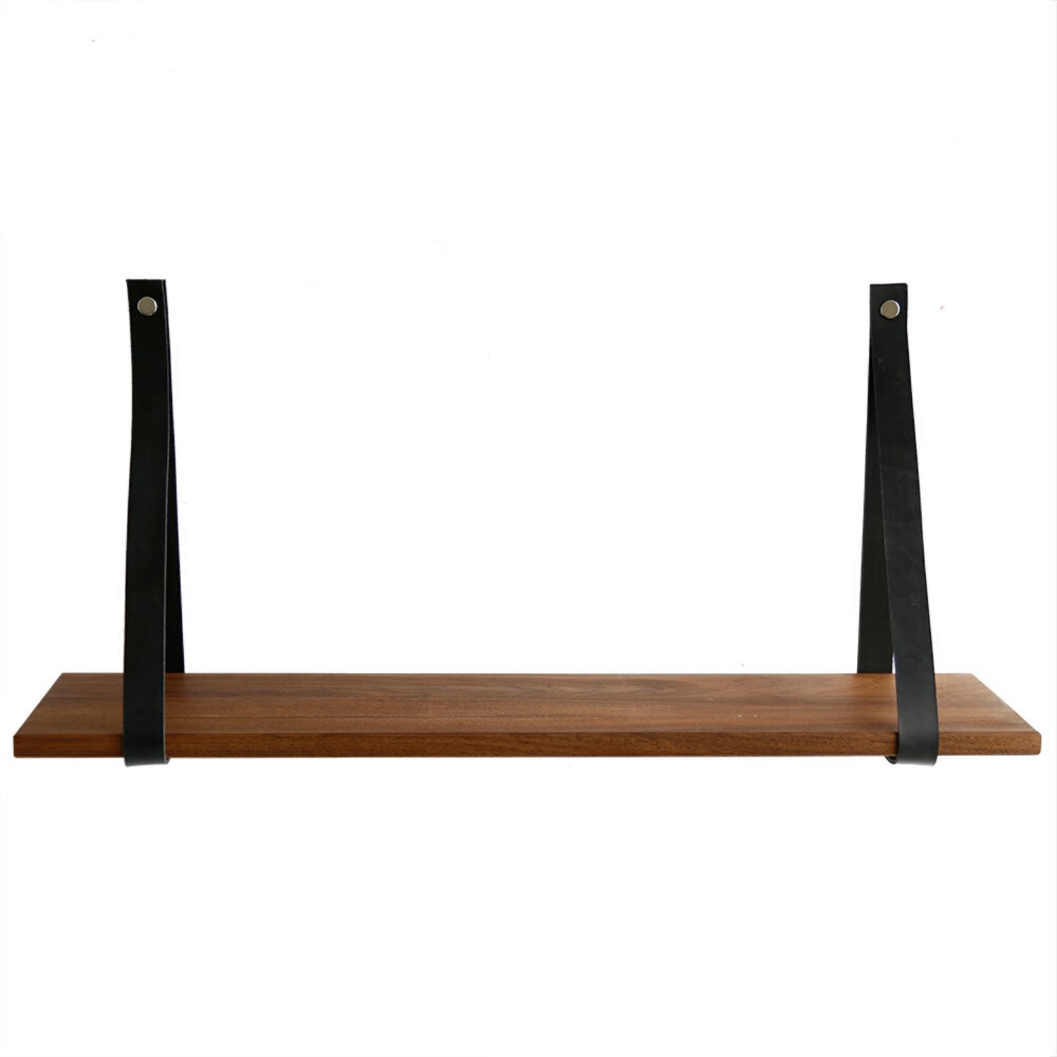 NocNoi Harre Vig væghylde - massiv valnød træ og sort læder 75x20 cm