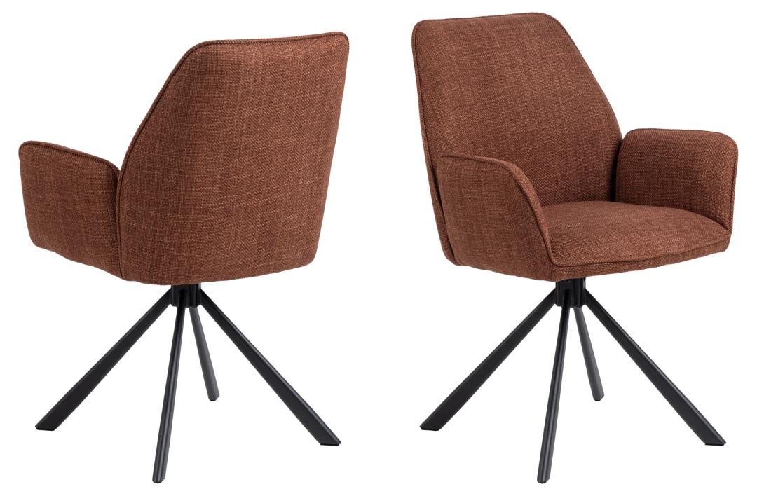 ACT NORDIC Glenda spisebordsstol, m. armlæn og drejefunktion - terracotta stof og sort stål