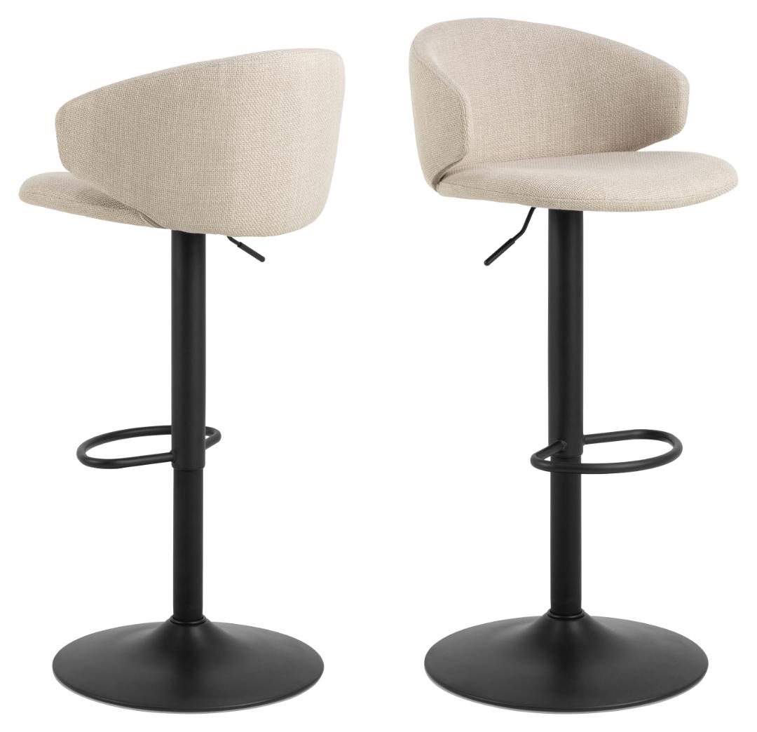 ACT NORDIC Ella barstol, m. ryglæn, armlæn, fodstøtte og drejefunktion - beige stof og sort stål