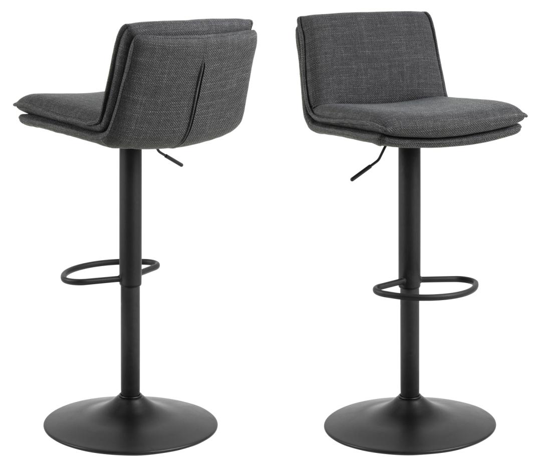 ACT NORDIC Flynn barstol, m. ryglæn, drejefunktion, gaspatron, fodstøtte - mørkegrå stof, sort stål