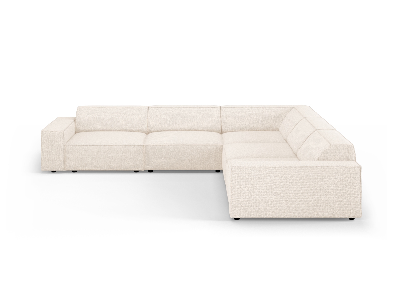 MICADONI Jodie symmetrisk 6 pers. hjørnesofa - beige bouclé stof og sort plast