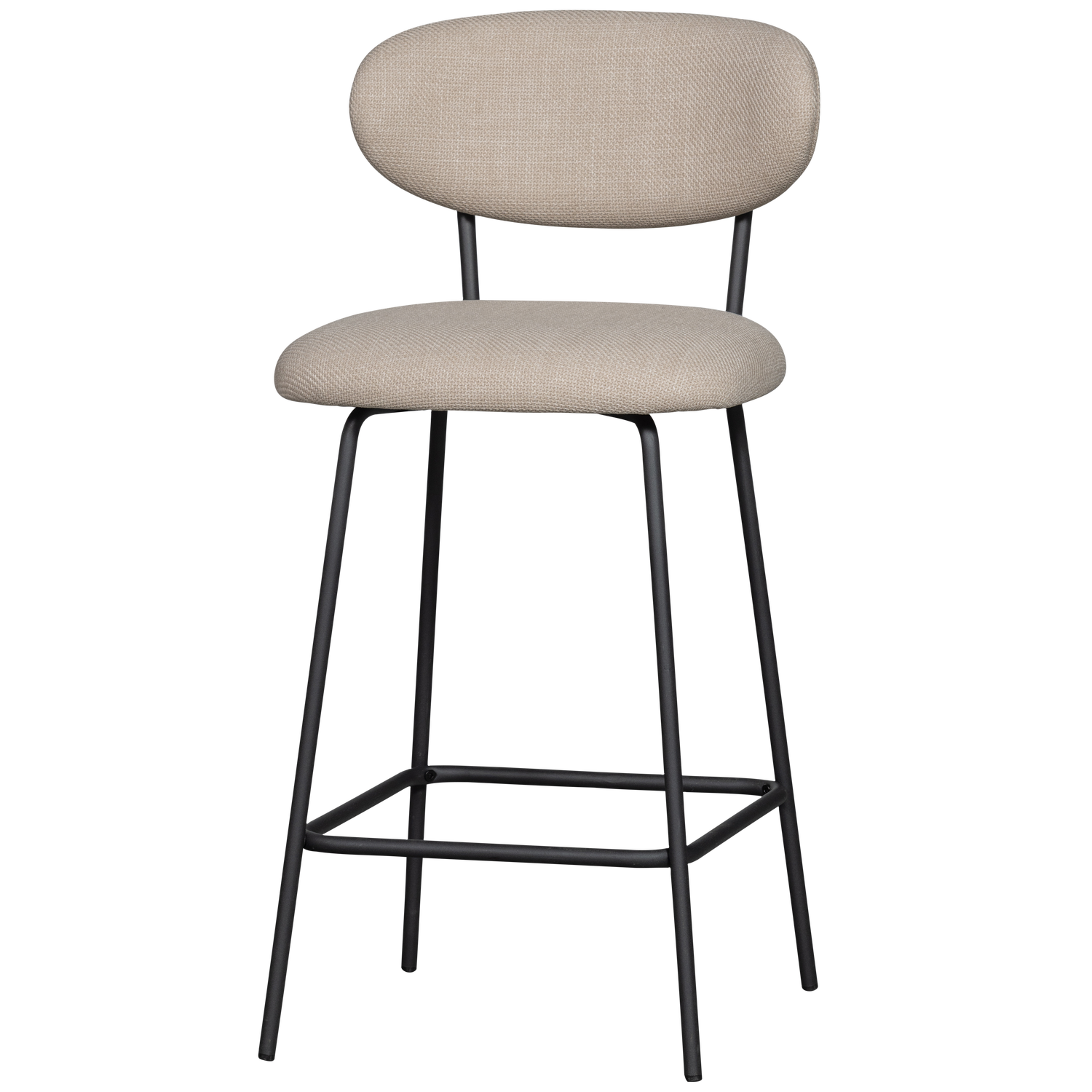 WOOOD Kjeld barstol, m. ryglæn og fodstøtte - natur polyester og sort metal