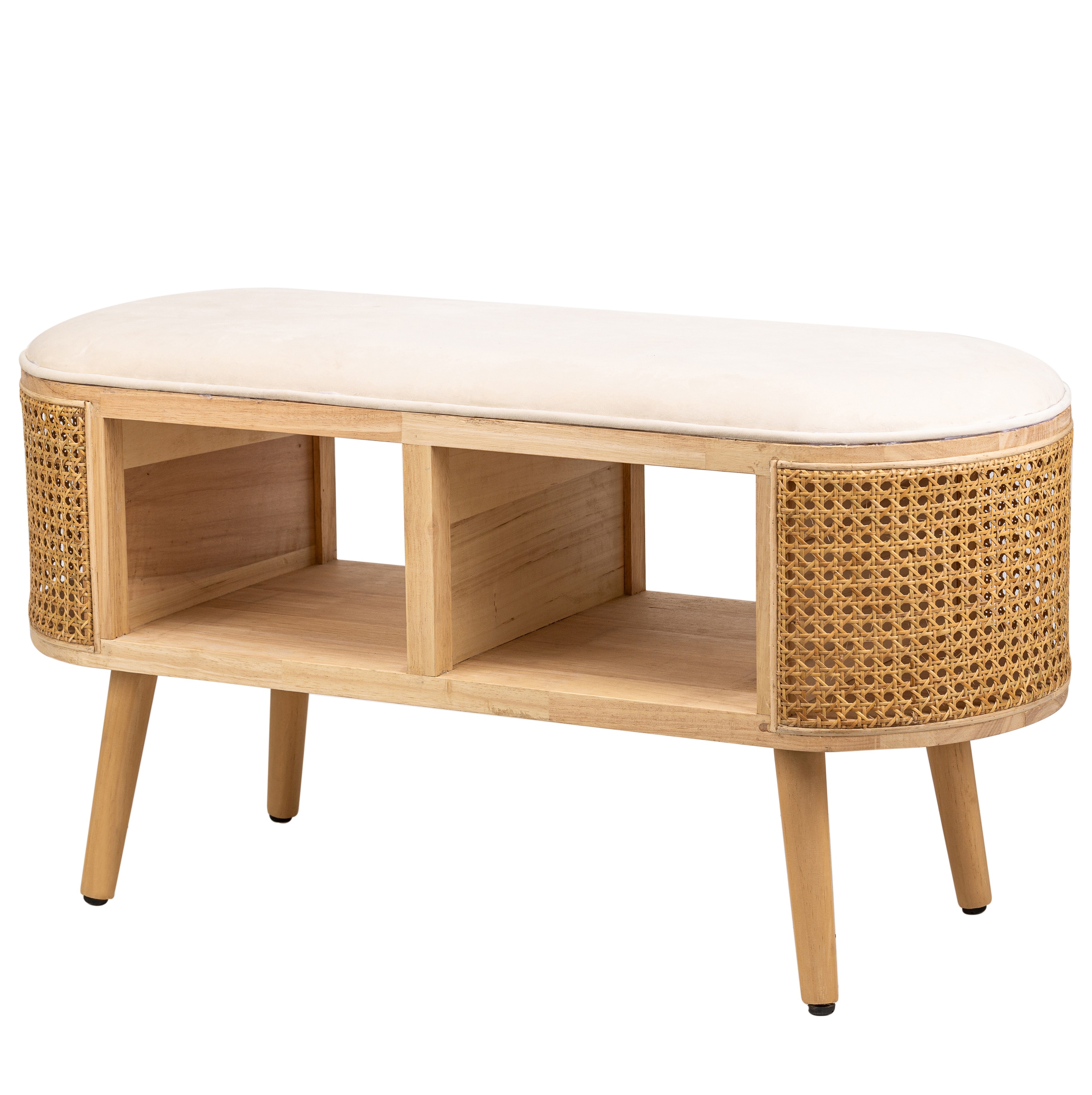NORDLYS Isumi bænk, m. hylde - natur rattan og træ (90x35)