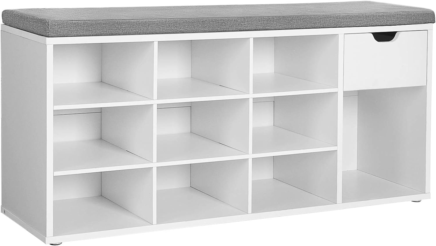 VASAGLE entrébænk, m. hynde, 1 skuffe og 10 rum - grå imiteret linned og hvid spånplade (104x30)