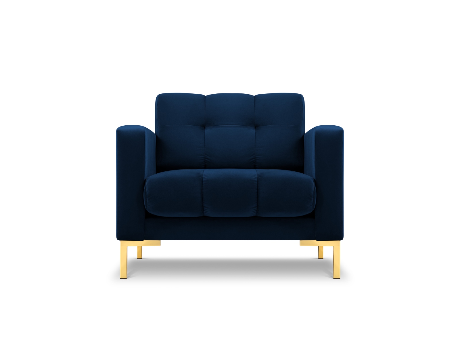 MICADONI Mamaia lænestol, m. armlæn, 1 sæde - blå fløjl og guld metal