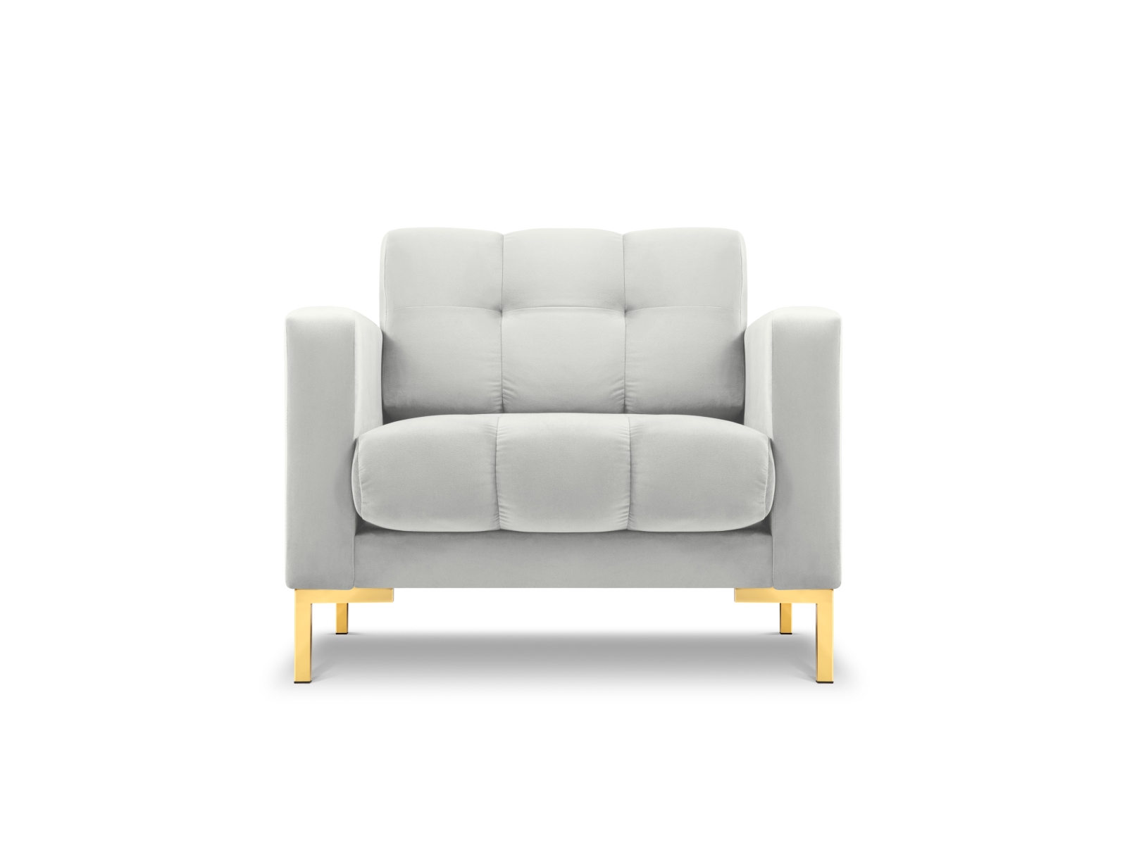 MICADONI Mamaia lænestol, m. armlæn, 1 sæde - sølv fløjl og guld metal