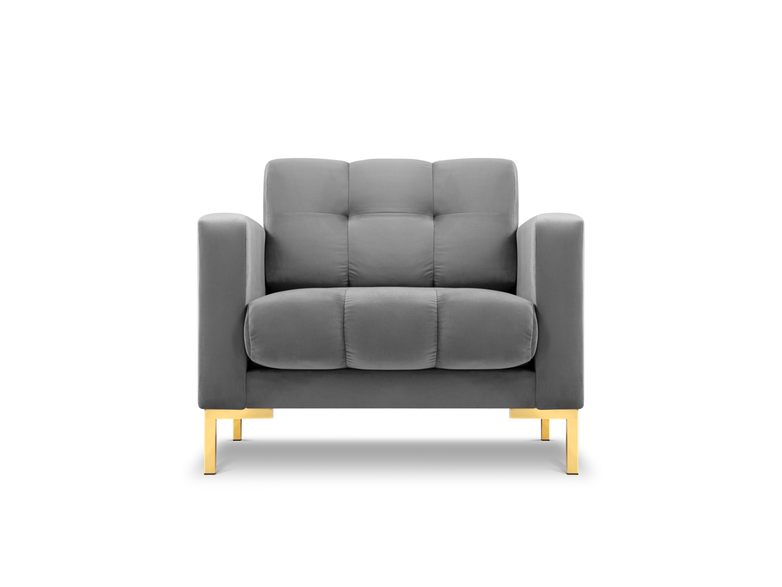 MICADONI Mamaia lænestol, m. armlæn, 1 sæde - grå fløjl og guld metal