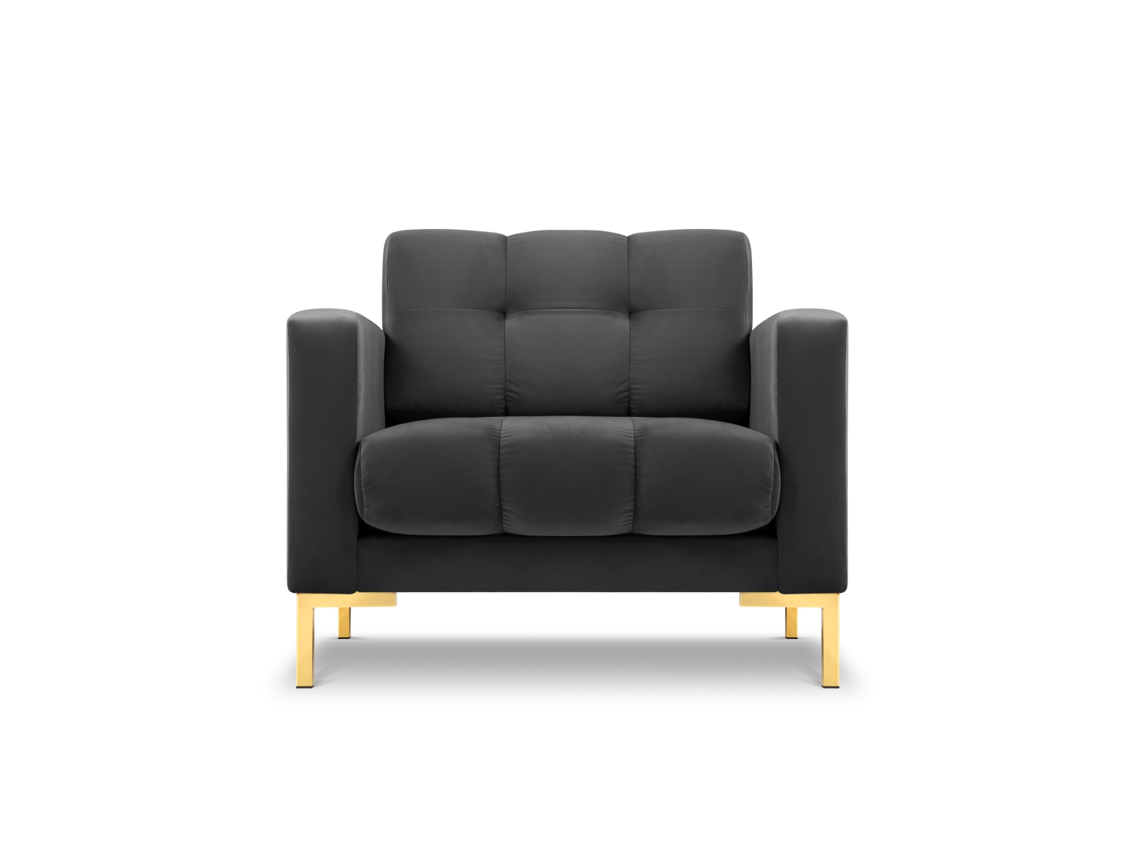 MICADONI Mamaia lænestol, m. armlæn, 1 sæde - antracitgrå fløjl og guld metal