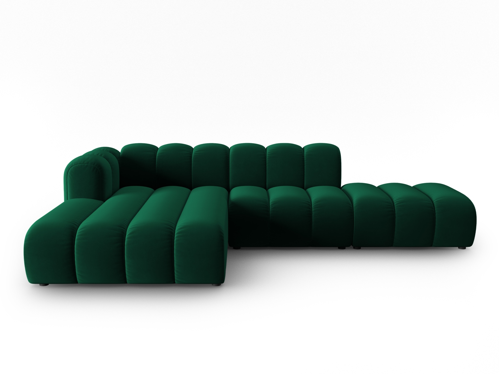 MICADONI Lupin Modular åben hjørnesofa, venstre, 5 sæder - grøn fløjl og sort plast