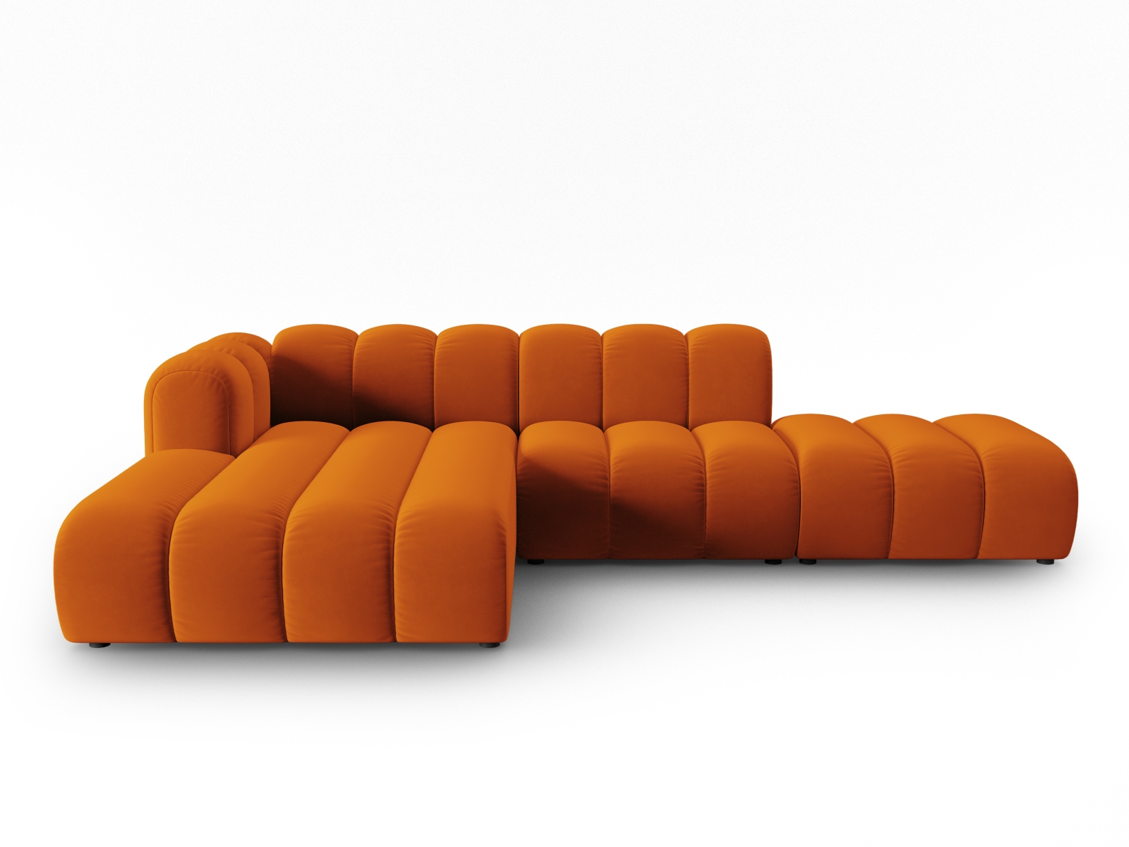MICADONI Lupin Modular åben hjørnesofa, venstre, 5 sæder - orange fløjl og sort plast